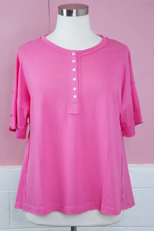 Caroline Button Neck Top, Pink | Plus Size sold by North & Main Clothing Company