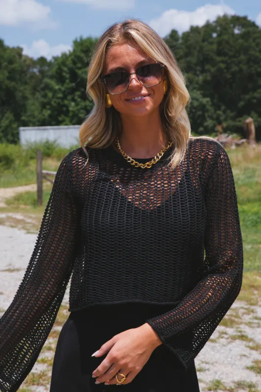 Stay Breezy Crochet Cropped Top, Black sold by North & Main Clothing Company