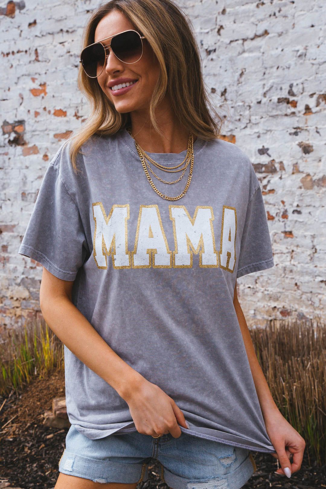 Mama Mineral Washed Graphic Tee, Stone Grey sold by North & Main Clothing Company