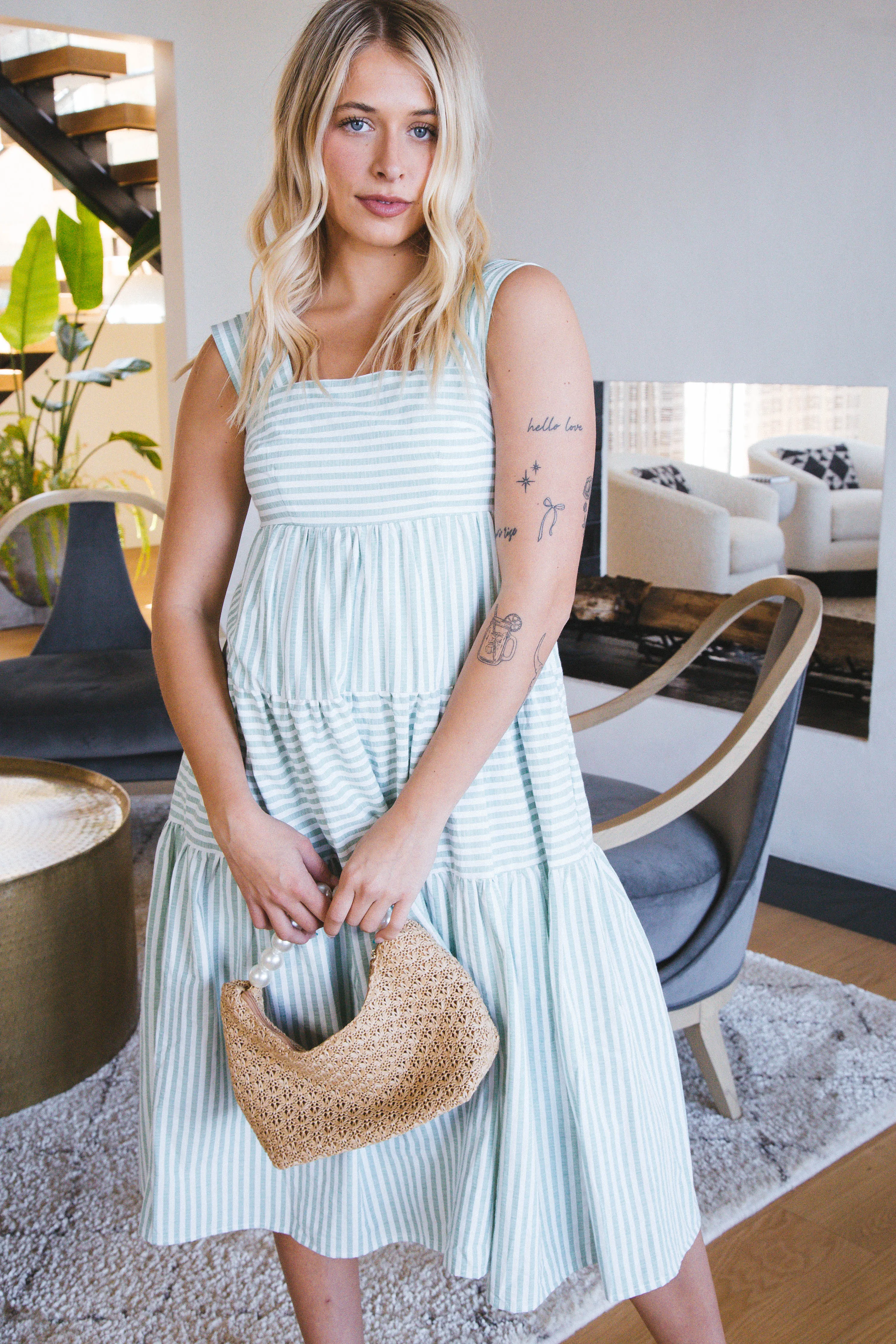 Maria Striped Midi Dress, Green sold by North & Main Clothing Company product image thumbnail 4