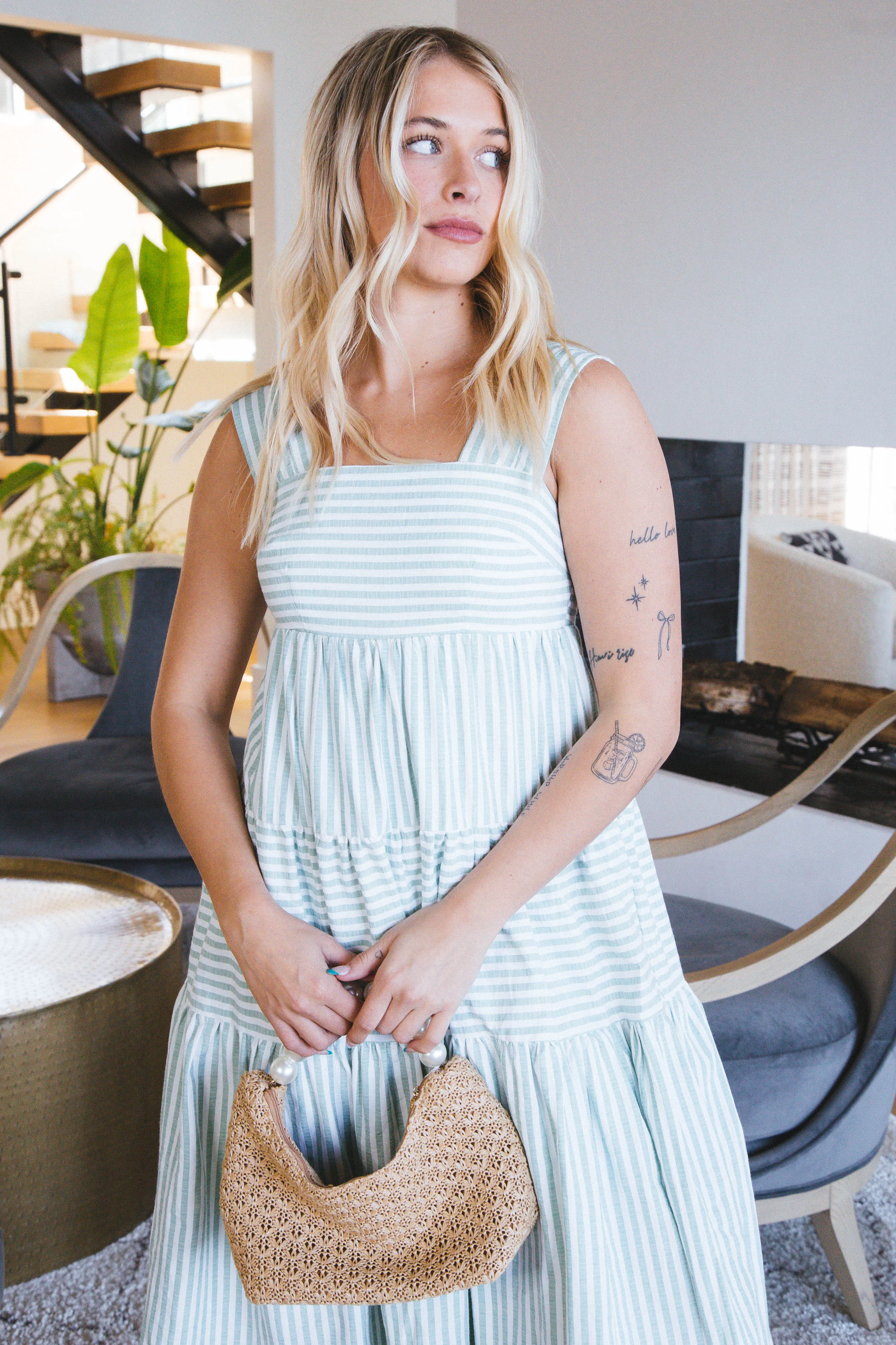 Maria Striped Midi Dress, Green sold by North & Main Clothing Company product image thumbnail 5