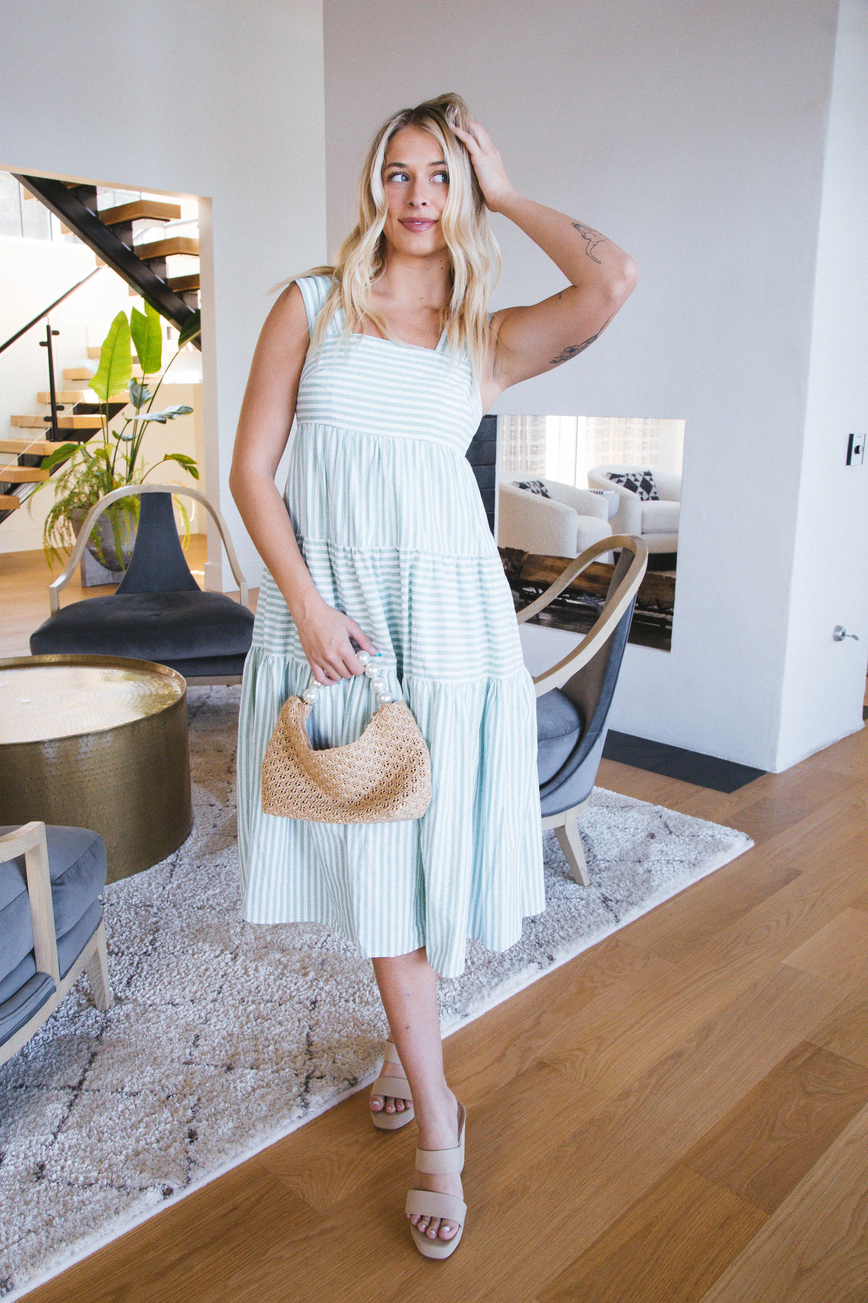 Maria Striped Midi Dress, Green sold by North & Main Clothing Company product image thumbnail 2