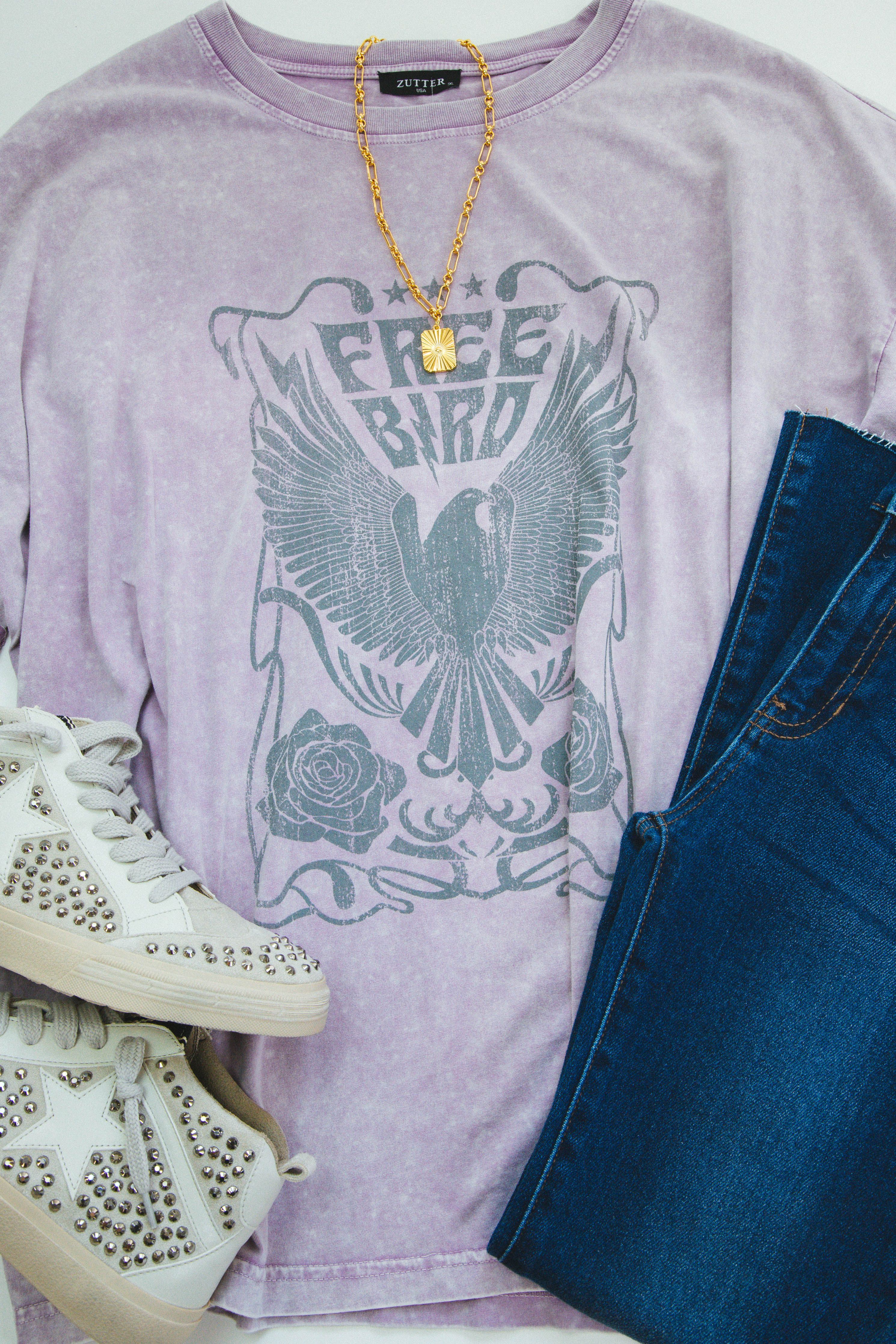 Free Bird Graphic Tee, Lavender | Plus Size sold by North & Main Clothing Company