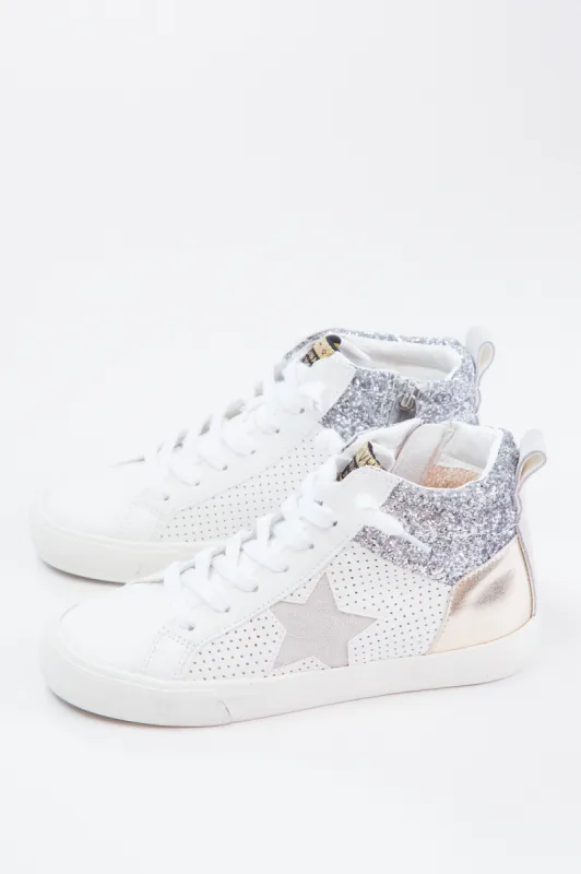 Lester Glitter High Top Sneaker, White/Silver/Gold | Vintage Havana made by Vintage Havana