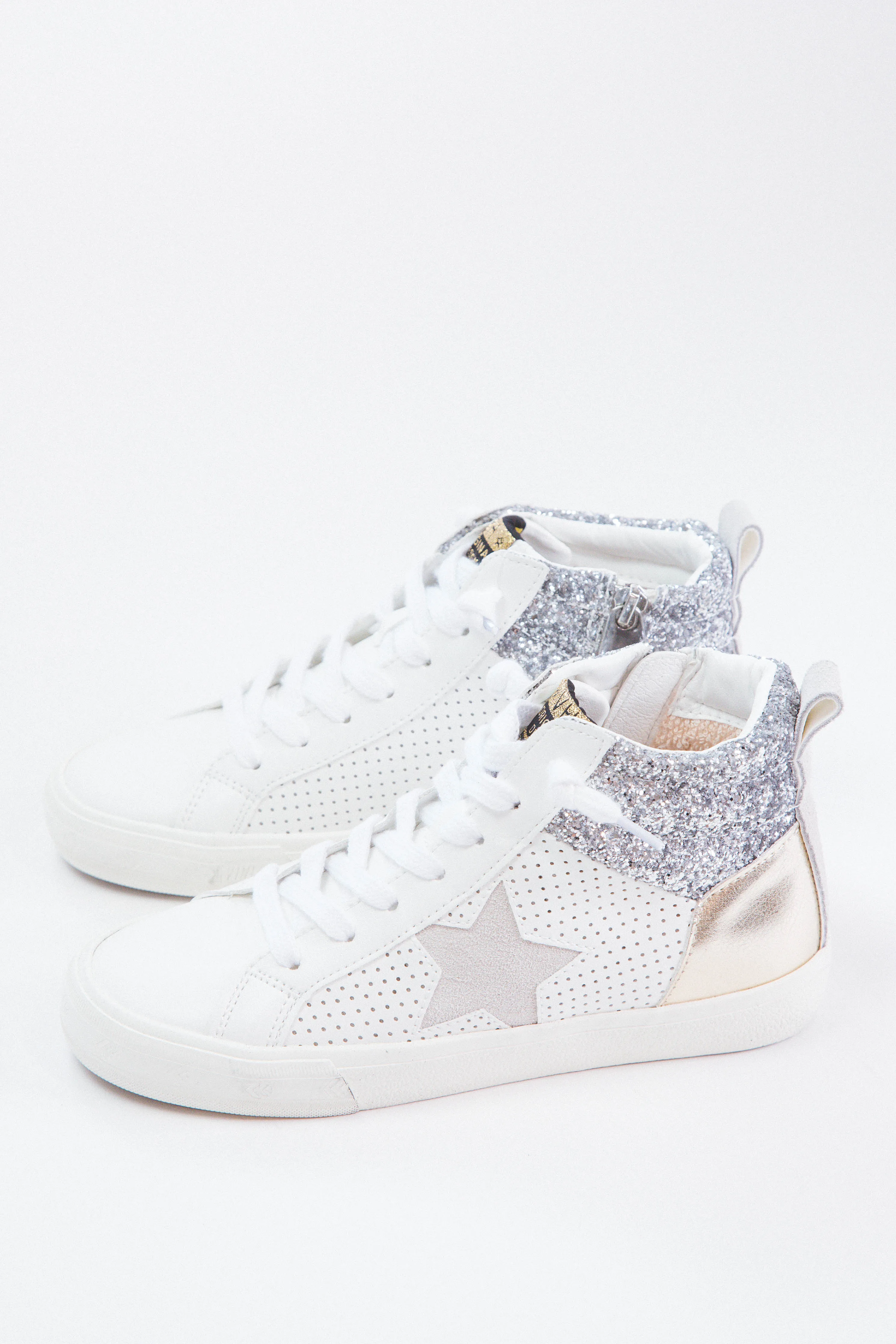 Lester Glitter High Top Sneaker, White/Silver/Gold | Vintage Havana sold by North & Main Clothing Company