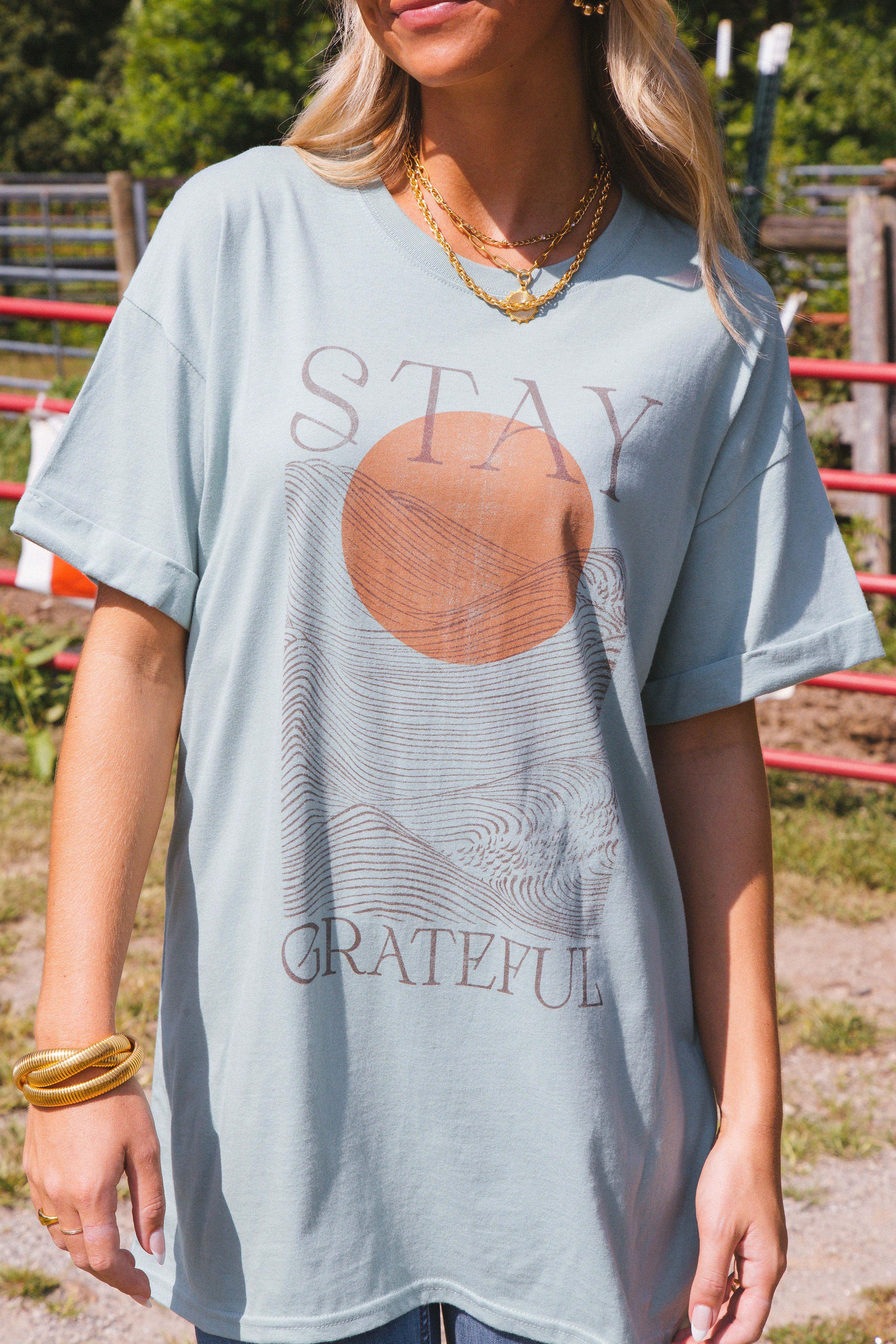 Stay Grateful Sun Oversized Tee, Jade | Girl Dangerous sold by North & Main Clothing Company product image thumbnail 6