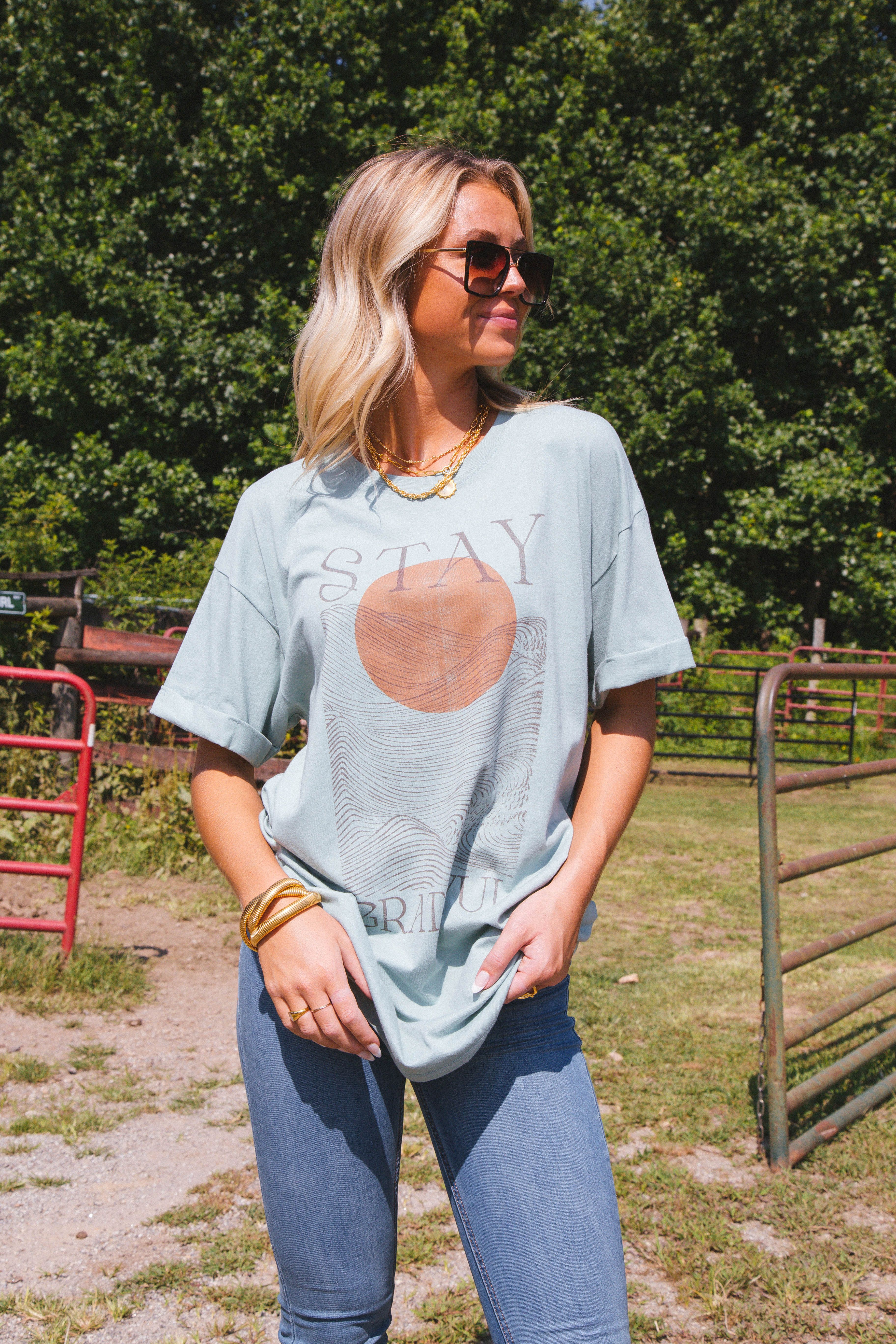 Stay Grateful Sun Oversized Tee, Jade | Girl Dangerous sold by North & Main Clothing Company product image thumbnail 2