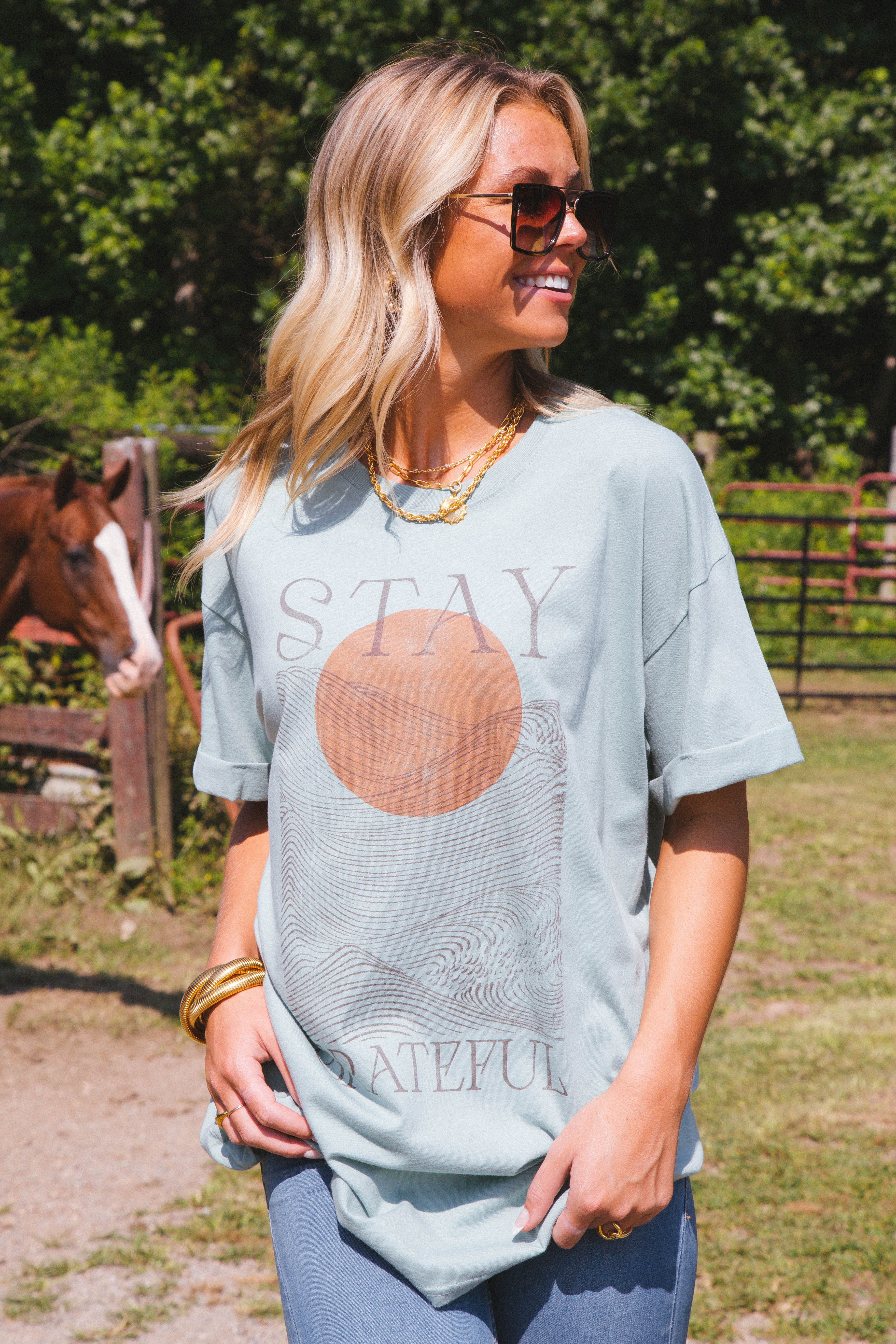 Stay Grateful Sun Oversized Tee, Jade | Girl Dangerous sold by North & Main Clothing Company product image thumbnail 7