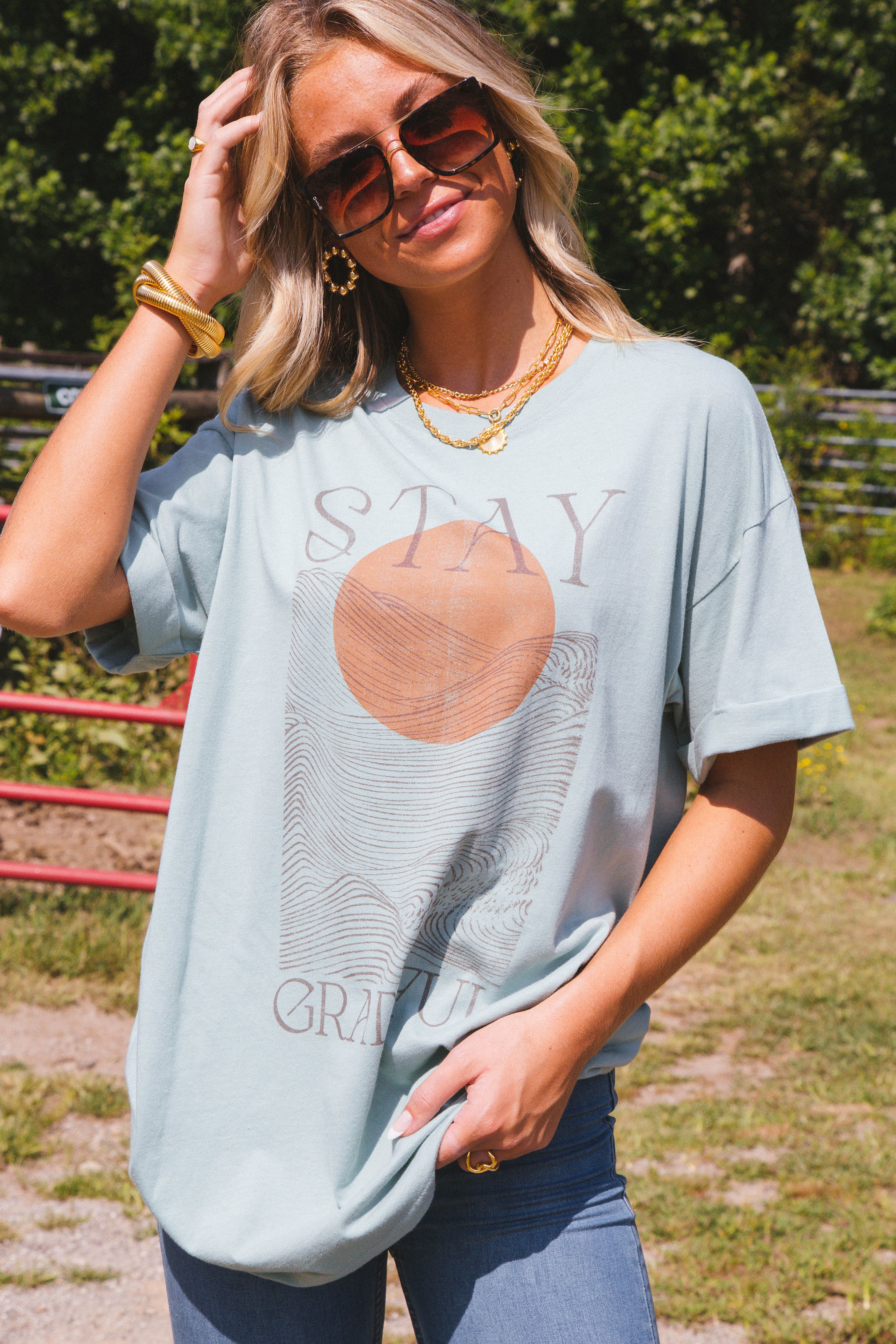 Stay Grateful Sun Oversized Tee, Jade | Girl Dangerous sold by North & Main Clothing Company product image thumbnail 3