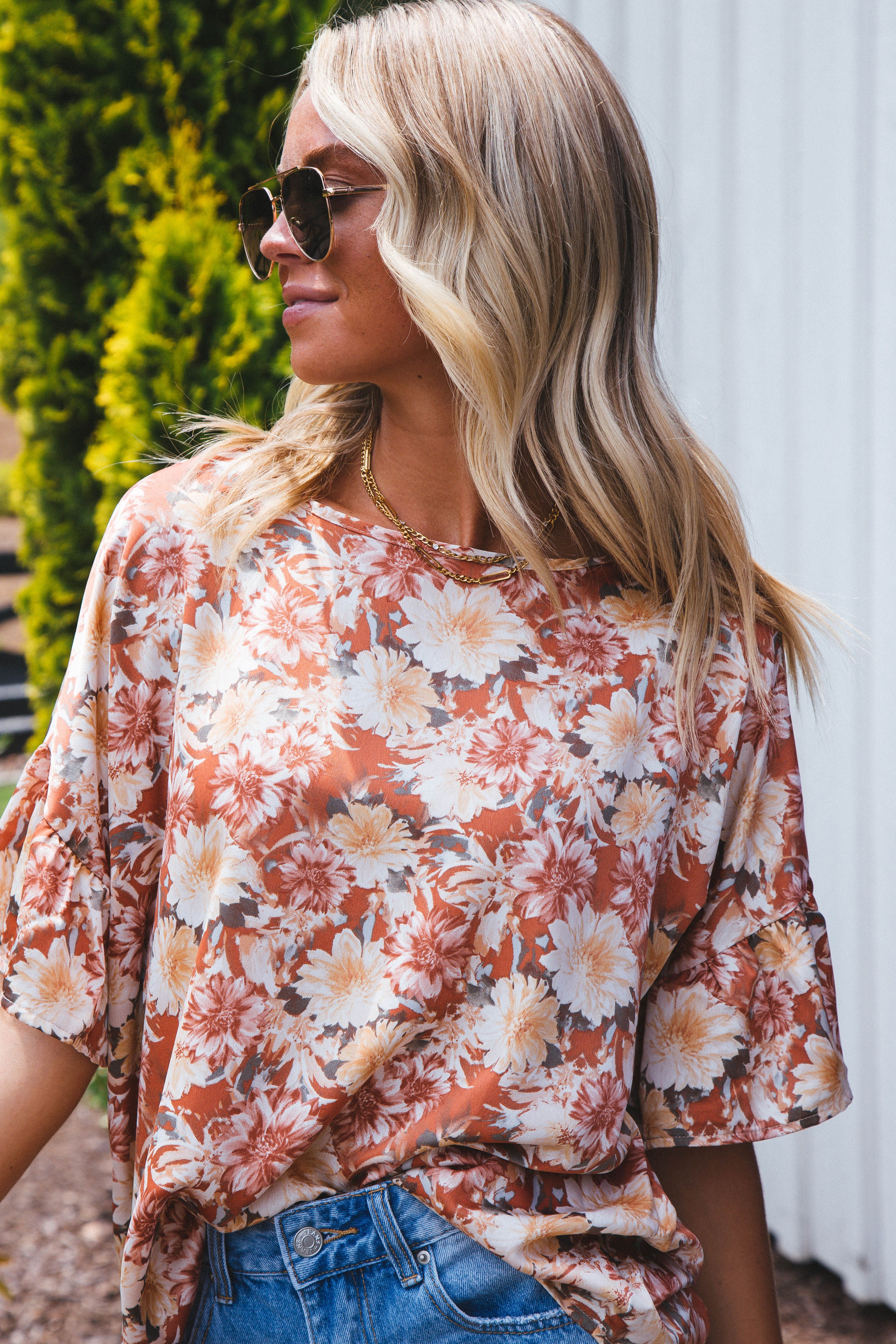 Fiona Floral Blouse, Rust | Extended Sizes Available sold by North & Main Clothing Company product image thumbnail 2