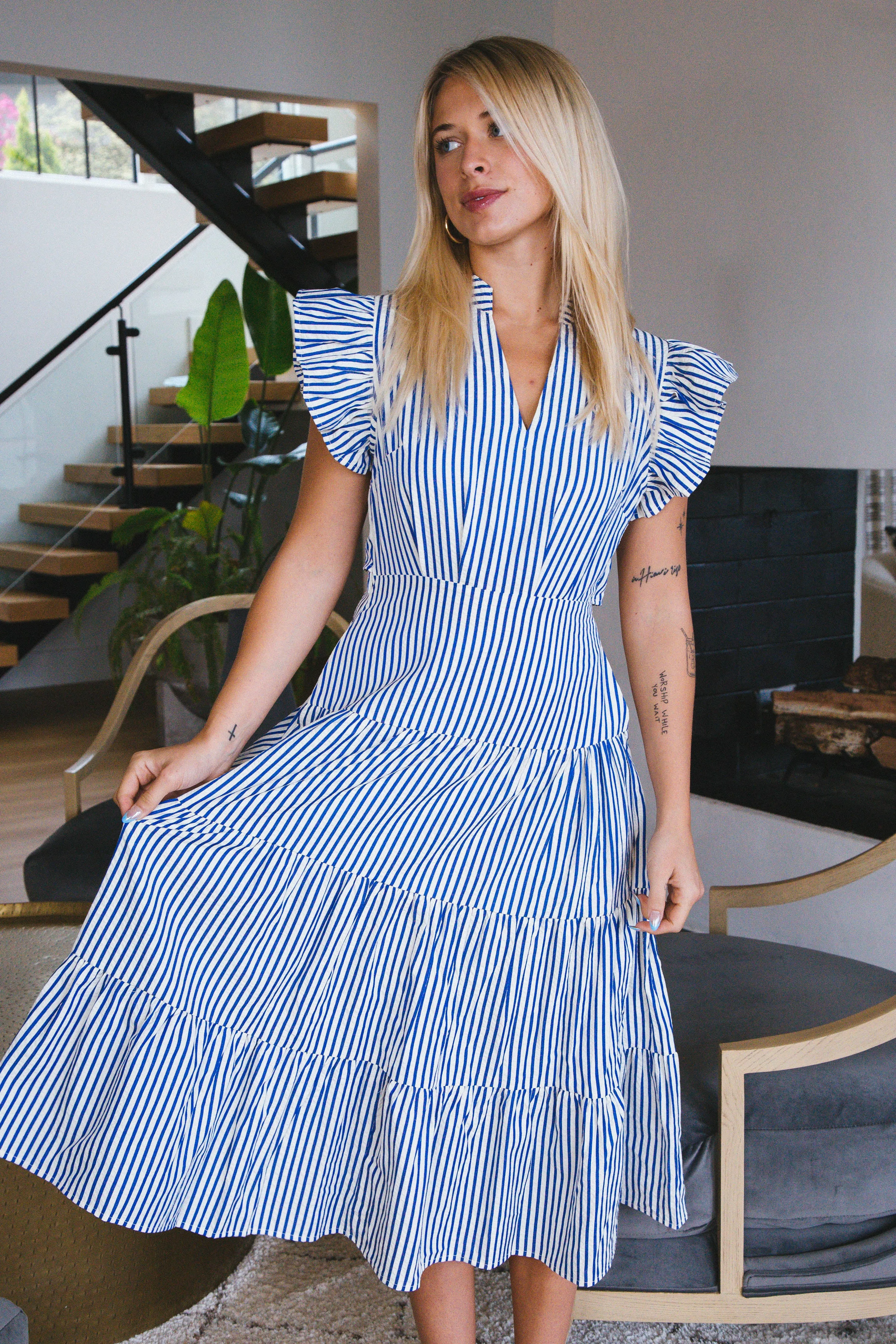 Josephine Striped Midi Dress, Blue sold by North & Main Clothing Company product image thumbnail 5