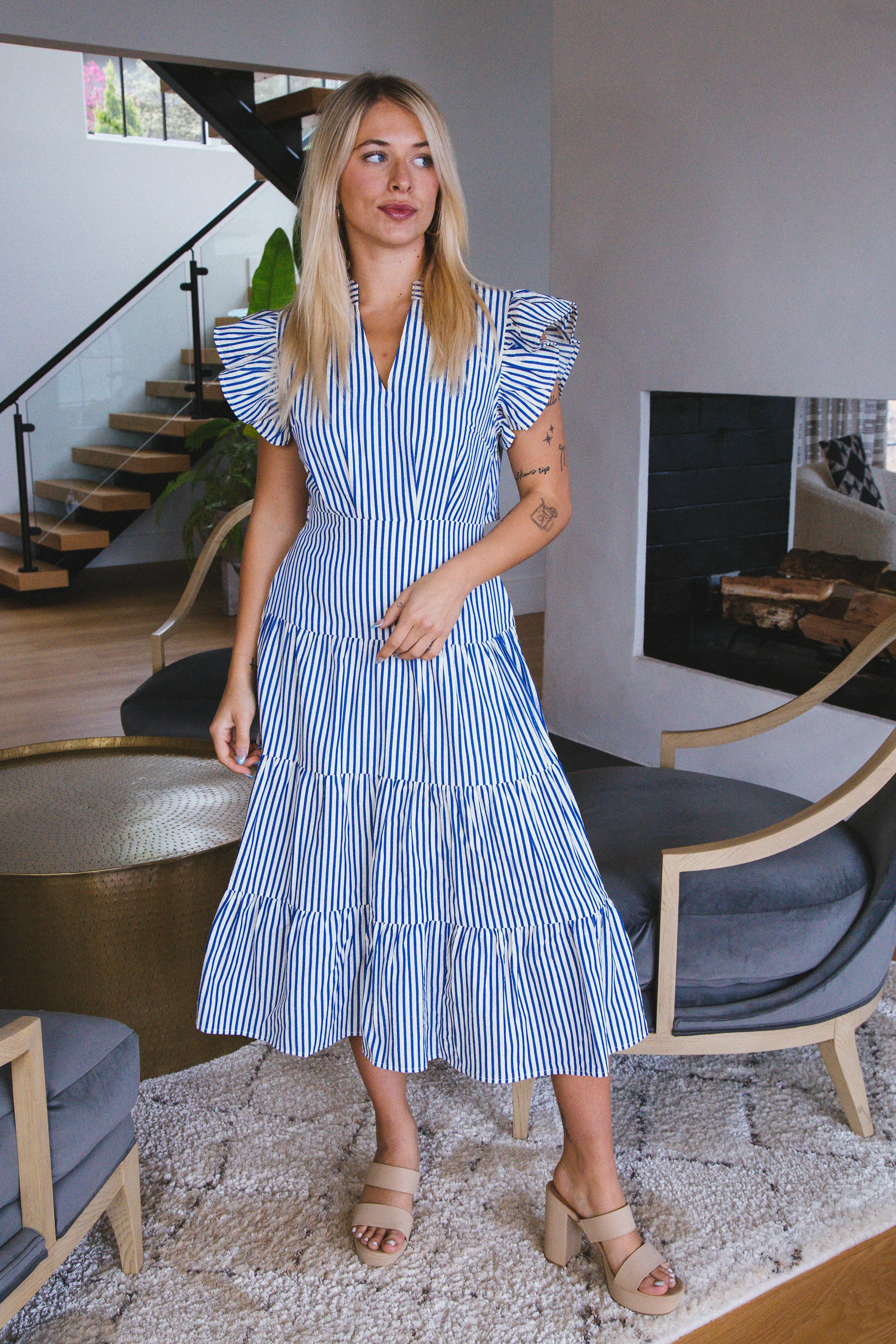 Josephine Striped Midi Dress, Blue sold by North & Main Clothing Company product image thumbnail 2