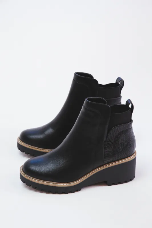 Rielle Lug Wedge Bootie, Black Exotic | DV by Dolce Vita sold by North & Main Clothing Company