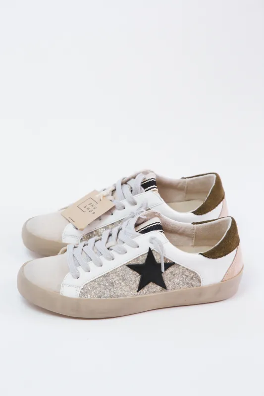 Paula Lace Up Star Sneaker, Pearl Glitter sold by North & Main Clothing Company