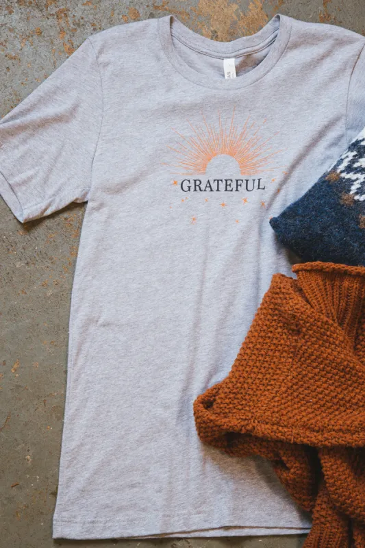 Grateful Sunburst Graphic Tee, Heather Grey sold by North & Main Clothing Company