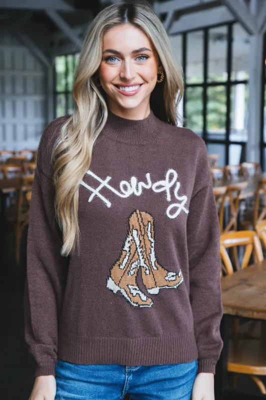 Howdy Mock Neck Sweater, Brown sold by North & Main Clothing Company