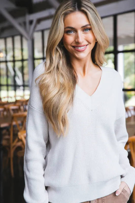 Manuela V-Neck Pullover Sweater, Fog | RD Style sold by North & Main Clothing Company