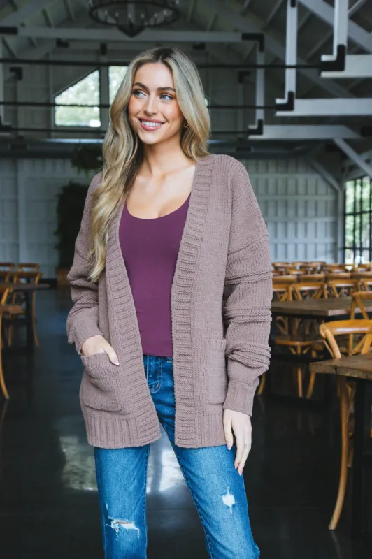 Oaklyn Chunky Sweater Cardigan, Mocha made by Very J
