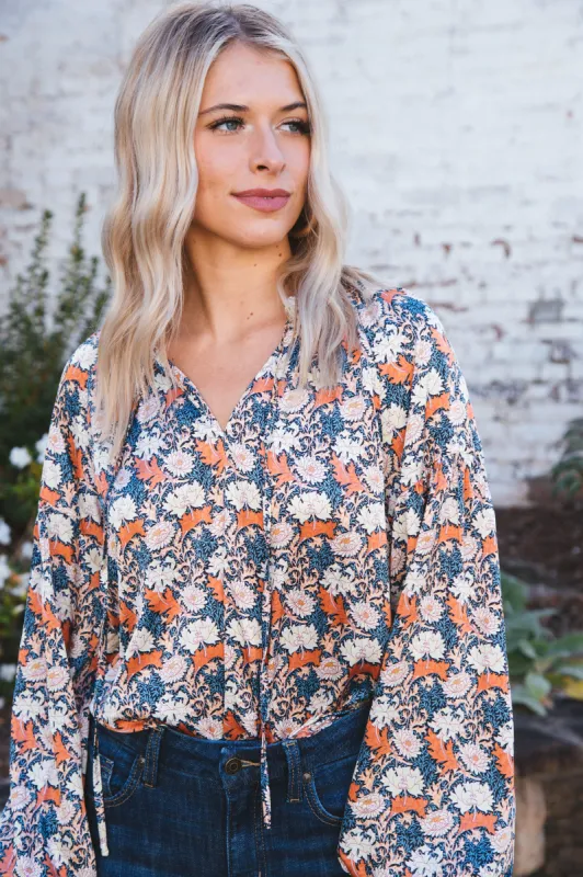 Aurelia Printed Blouse, Rust sold by North & Main Clothing Company