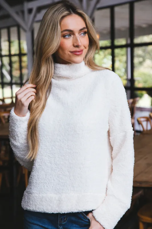 Ashlynn Fuzzy Solid Knit Top, Cream sold by North & Main Clothing Company
