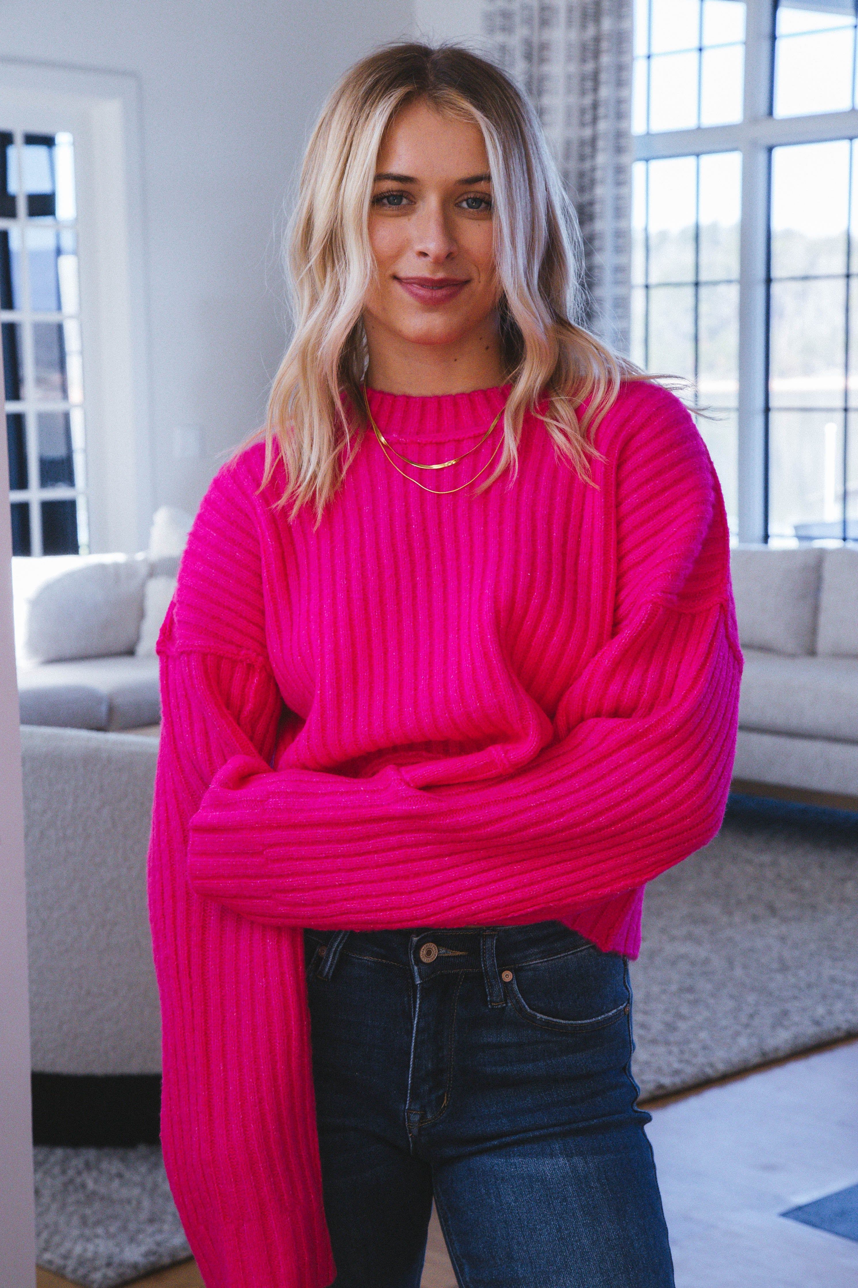 Gloria Oversized Rib Knit Sweater, Pink sold by North & Main Clothing Company