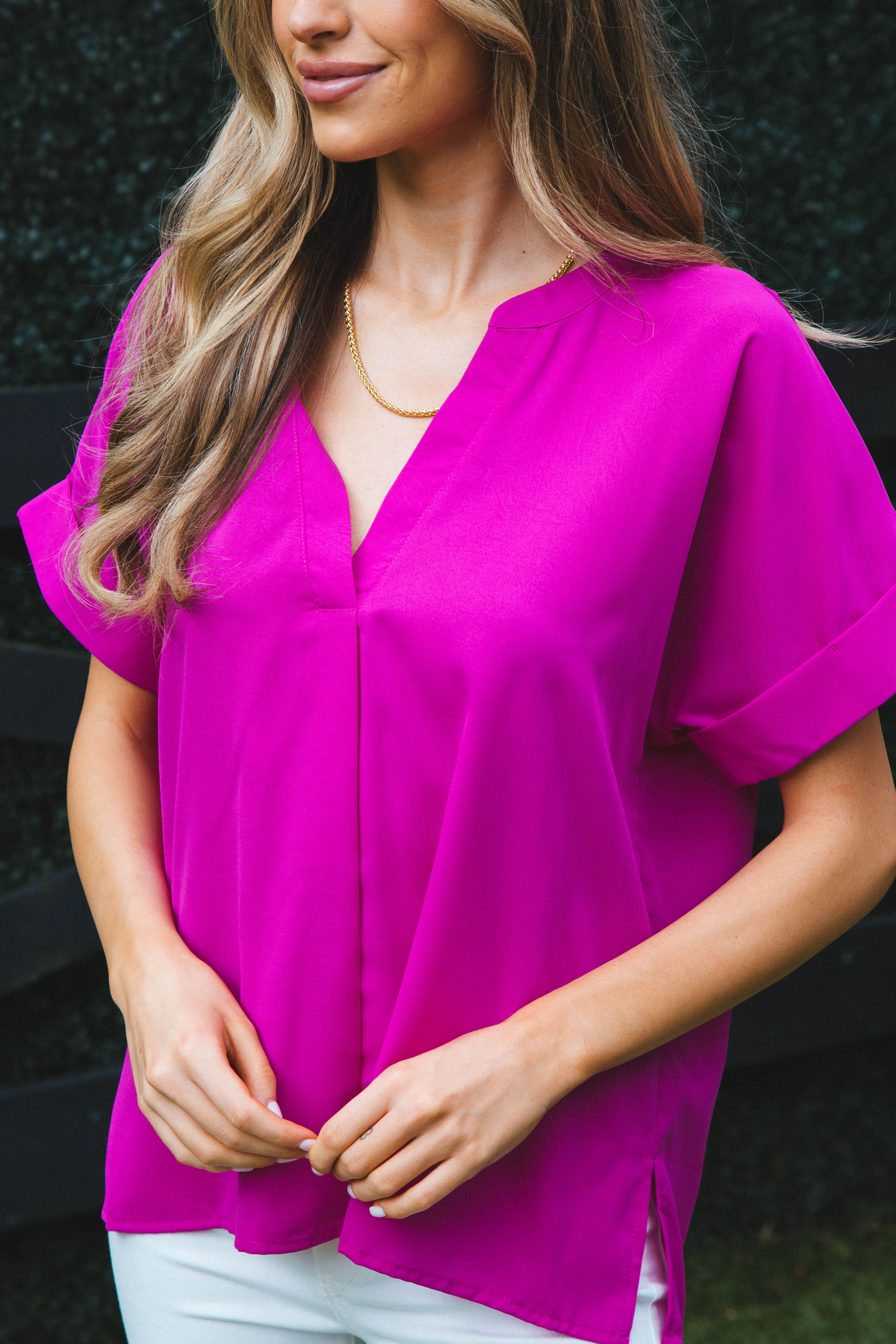 Chleo V-Neck Blouse, Magenta sold by North & Main Clothing Company product image thumbnail 4