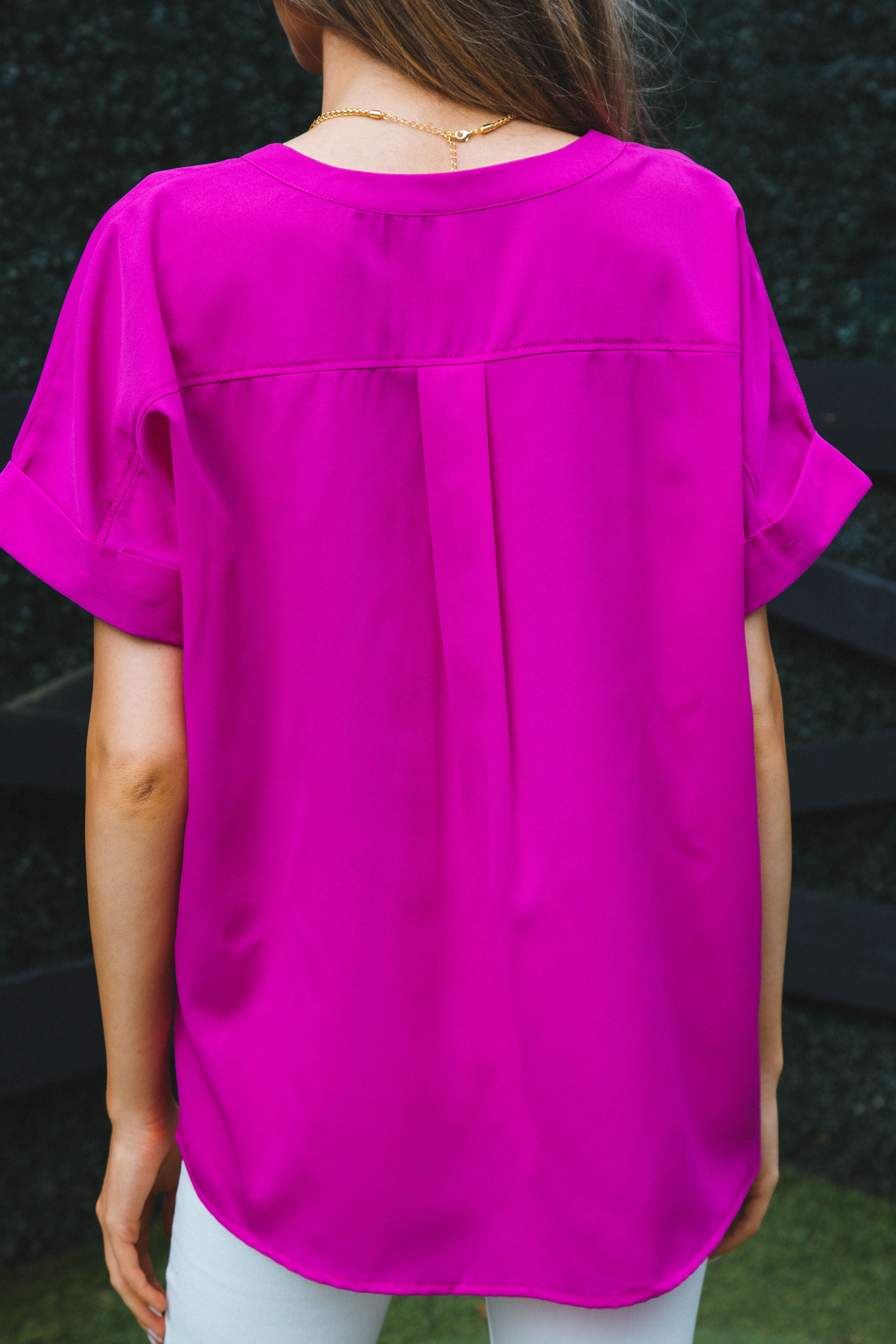 Chleo V-Neck Blouse, Magenta sold by North & Main Clothing Company product image thumbnail 5