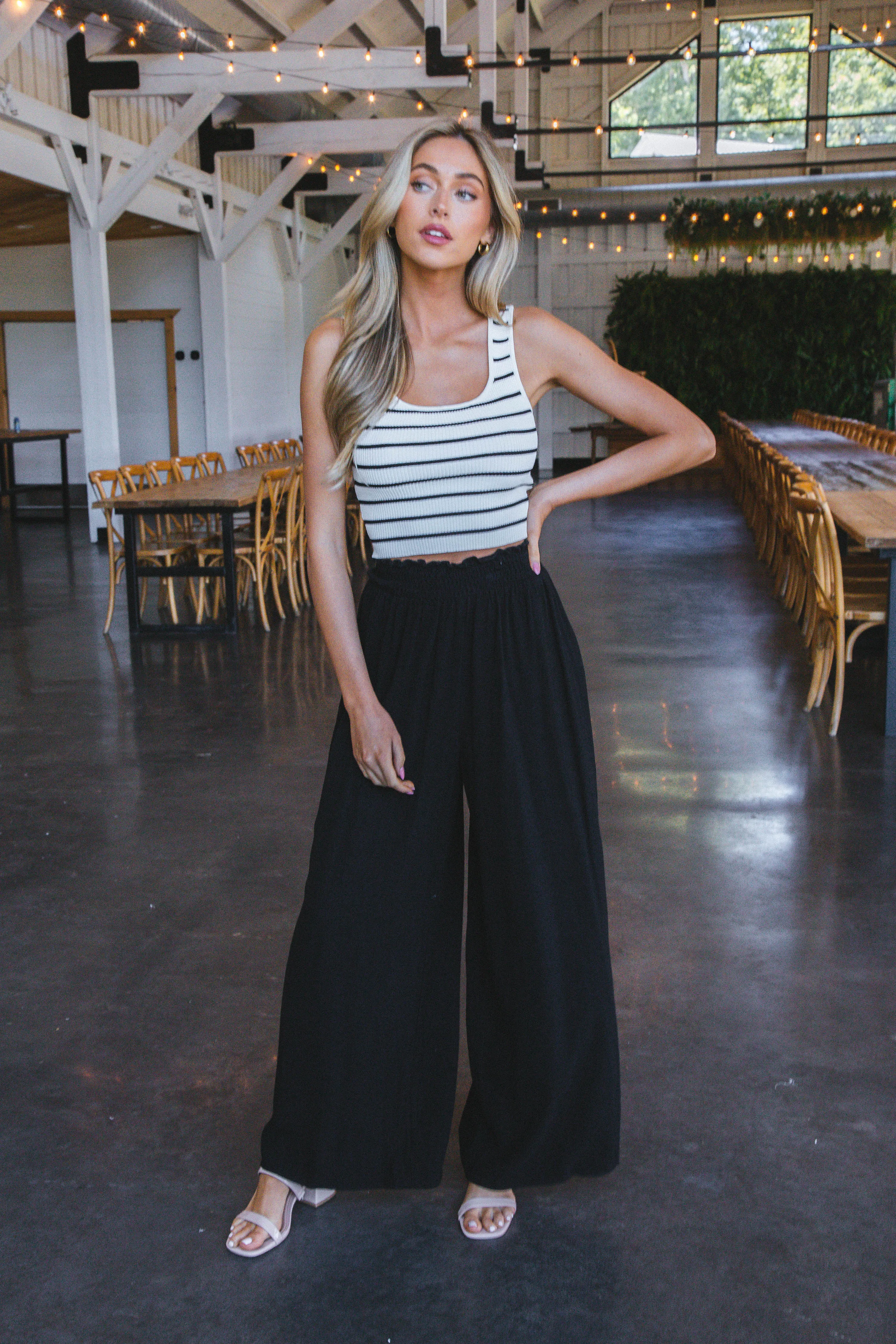 Gemma Smocked Waist Linen Pants, Black sold by North & Main Clothing Company product image thumbnail 3