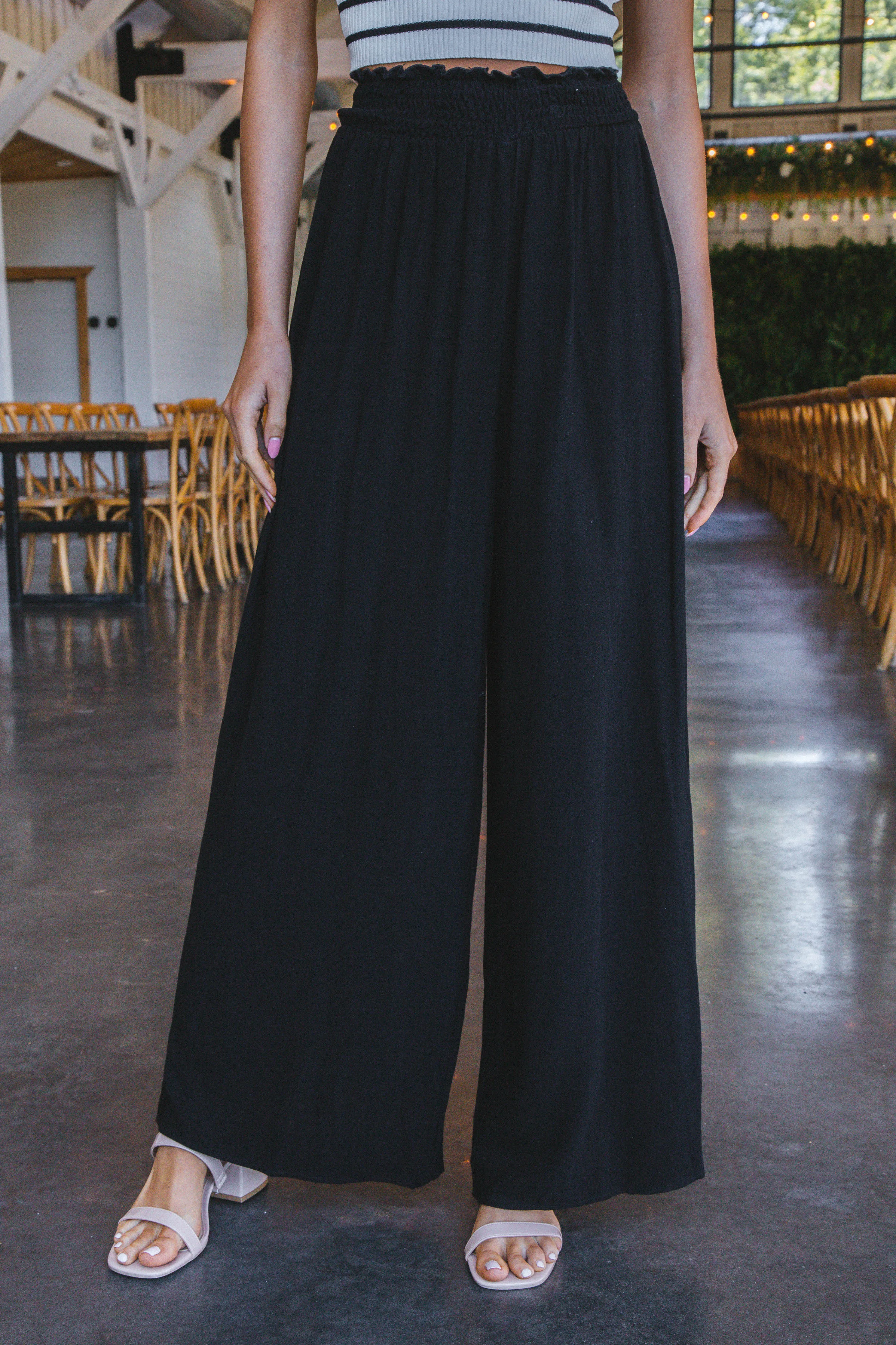 Gemma Smocked Waist Linen Pants, Black sold by North & Main Clothing Company product image thumbnail 2