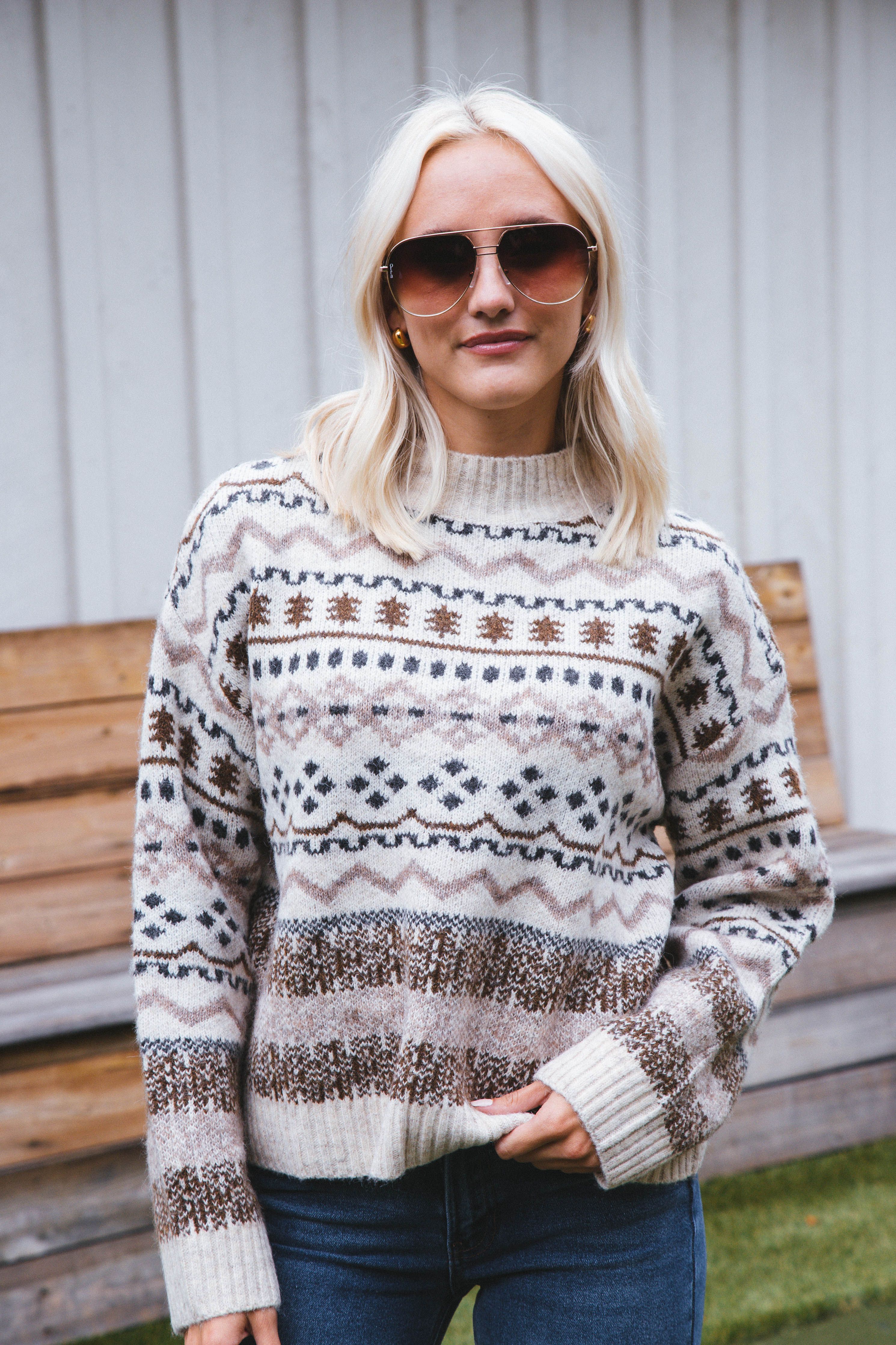 Fayth Fairisle Sweater, Beige sold by North & Main Clothing Company
