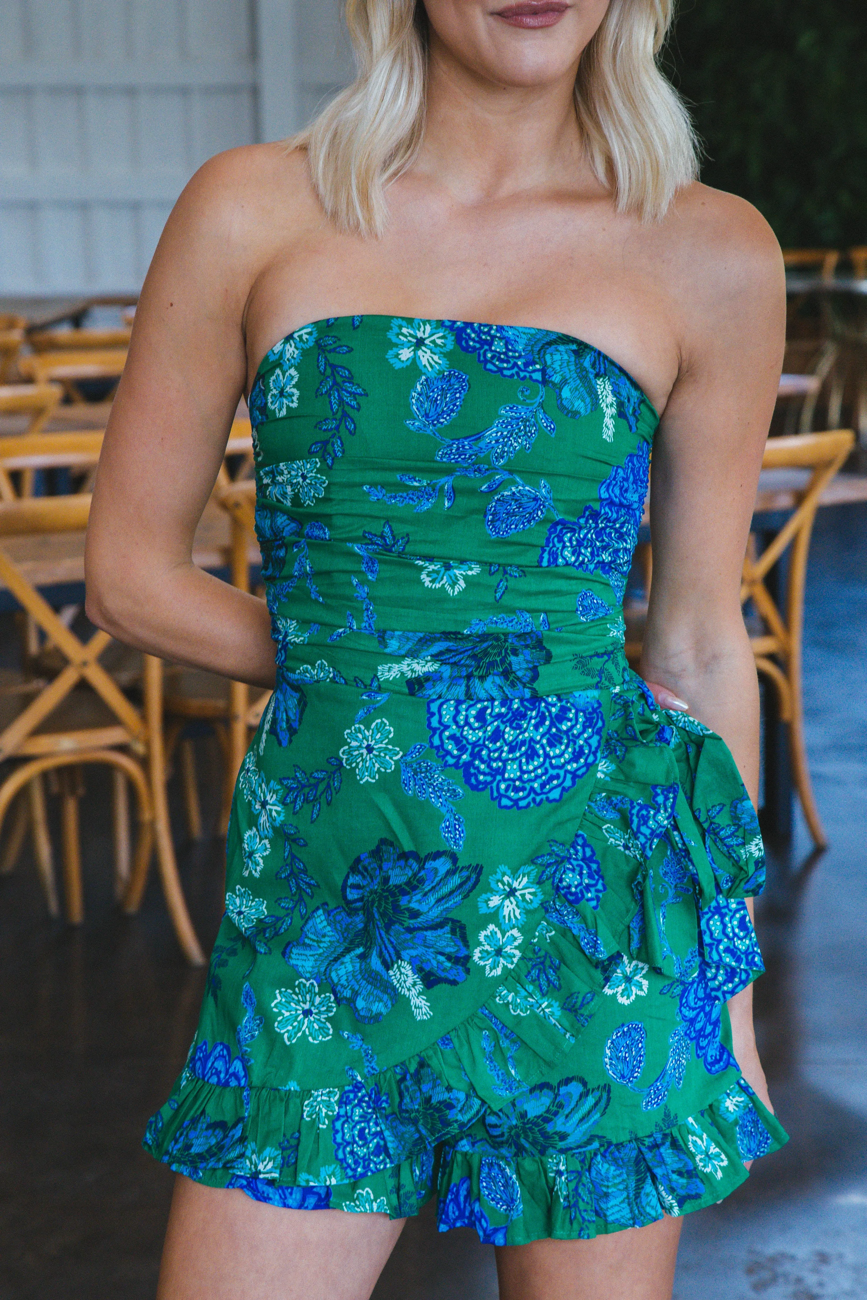 Lauryn Strapless Romper, Green Blue sold by North & Main Clothing Company product image thumbnail 5