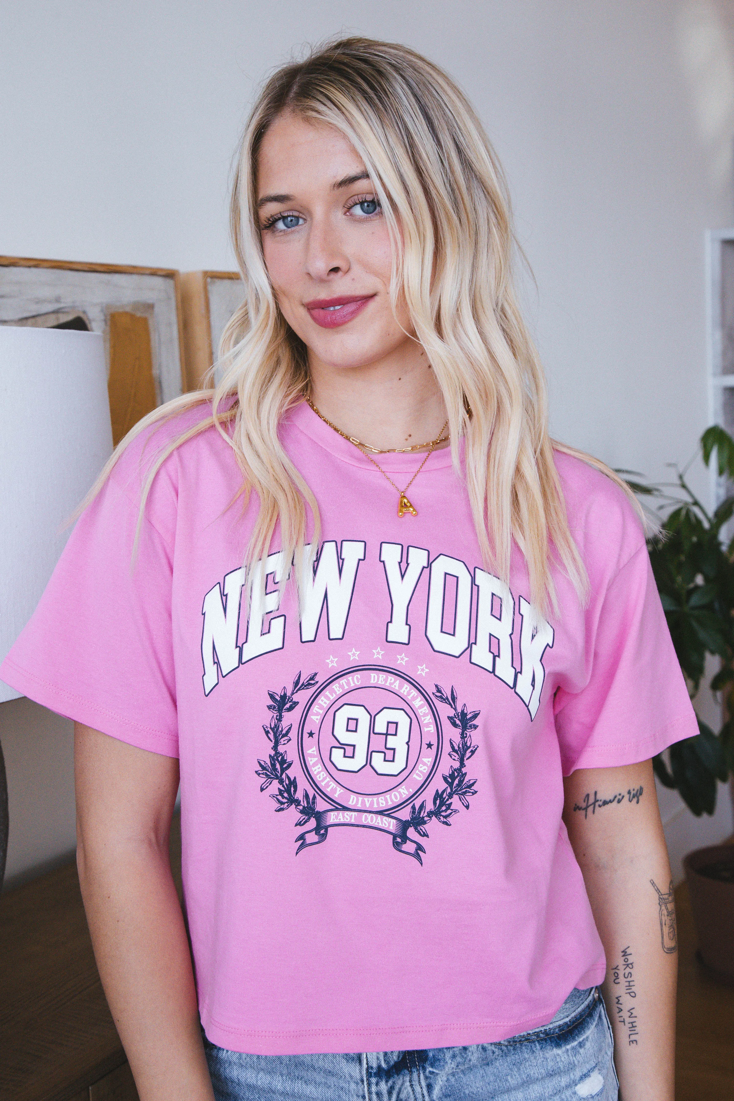 New York Athletic Department Graphic Tee, Pink sold by North & Main Clothing Company
