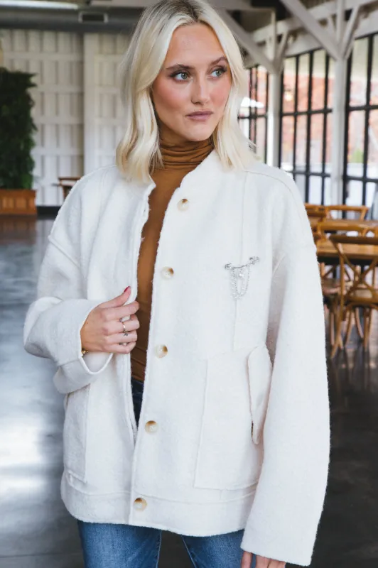 Willow Bomber Jacket with Pin, Ivory | Free People sold by North & Main Clothing Company