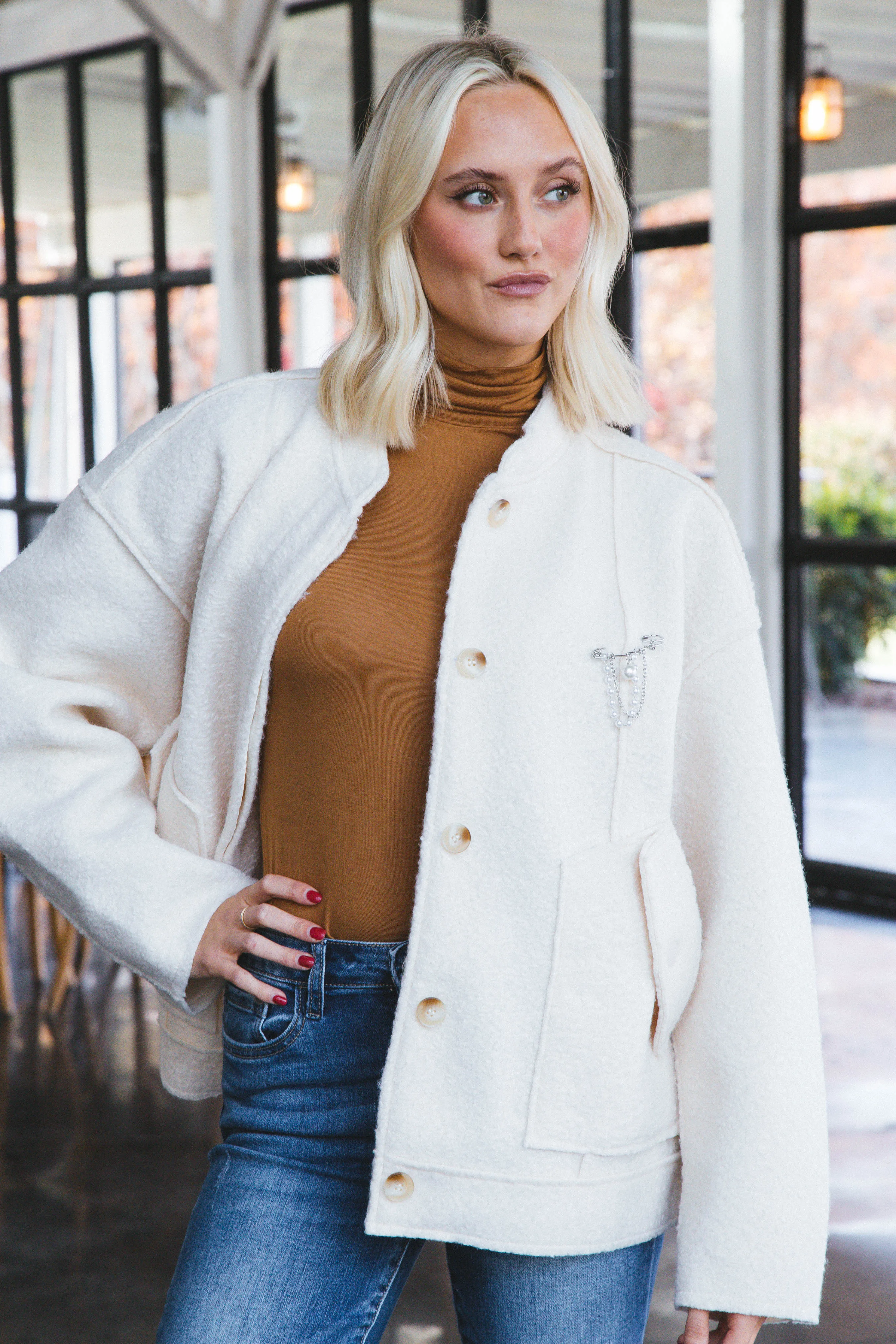 Willow Bomber Jacket with Pin, Ivory | Free People sold by North & Main Clothing Company product image thumbnail 4