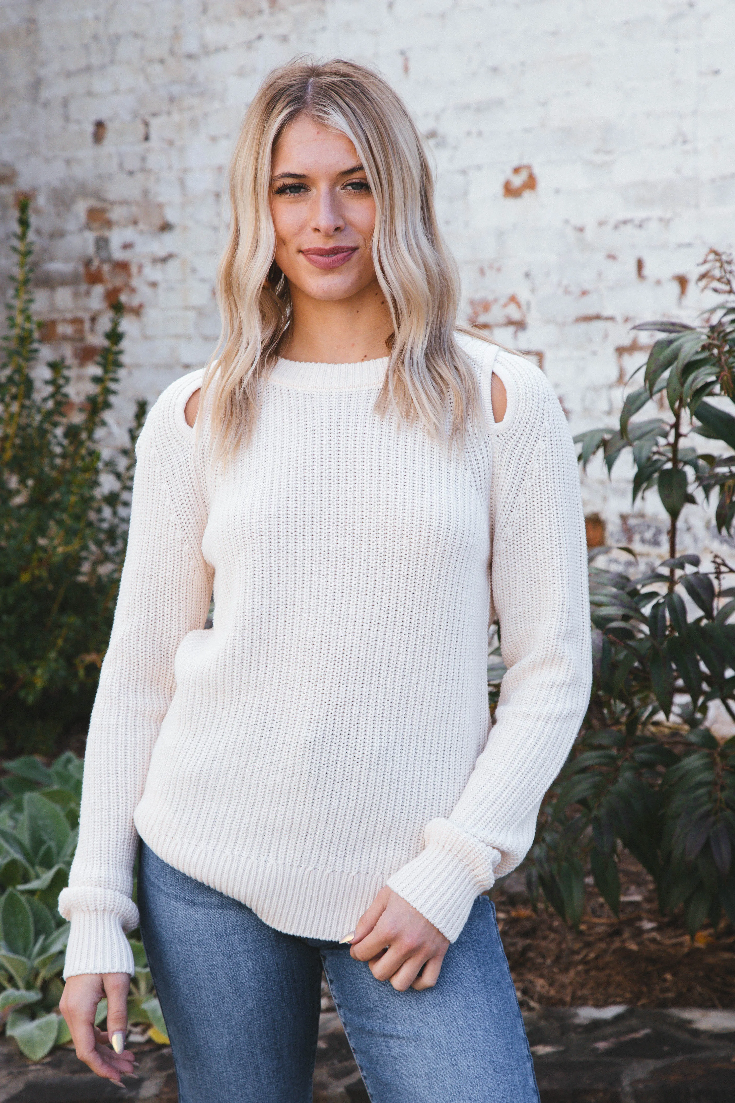 Roya Cut Out Detail Sweater, Natural | Velvet Heart sold by North & Main Clothing Company