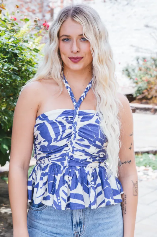 Eleanor Braided Halter Neck Top, Blue sold by North & Main Clothing Company