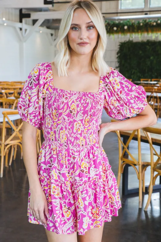 Lyla Smocked Romper, Pink sold by North & Main Clothing Company