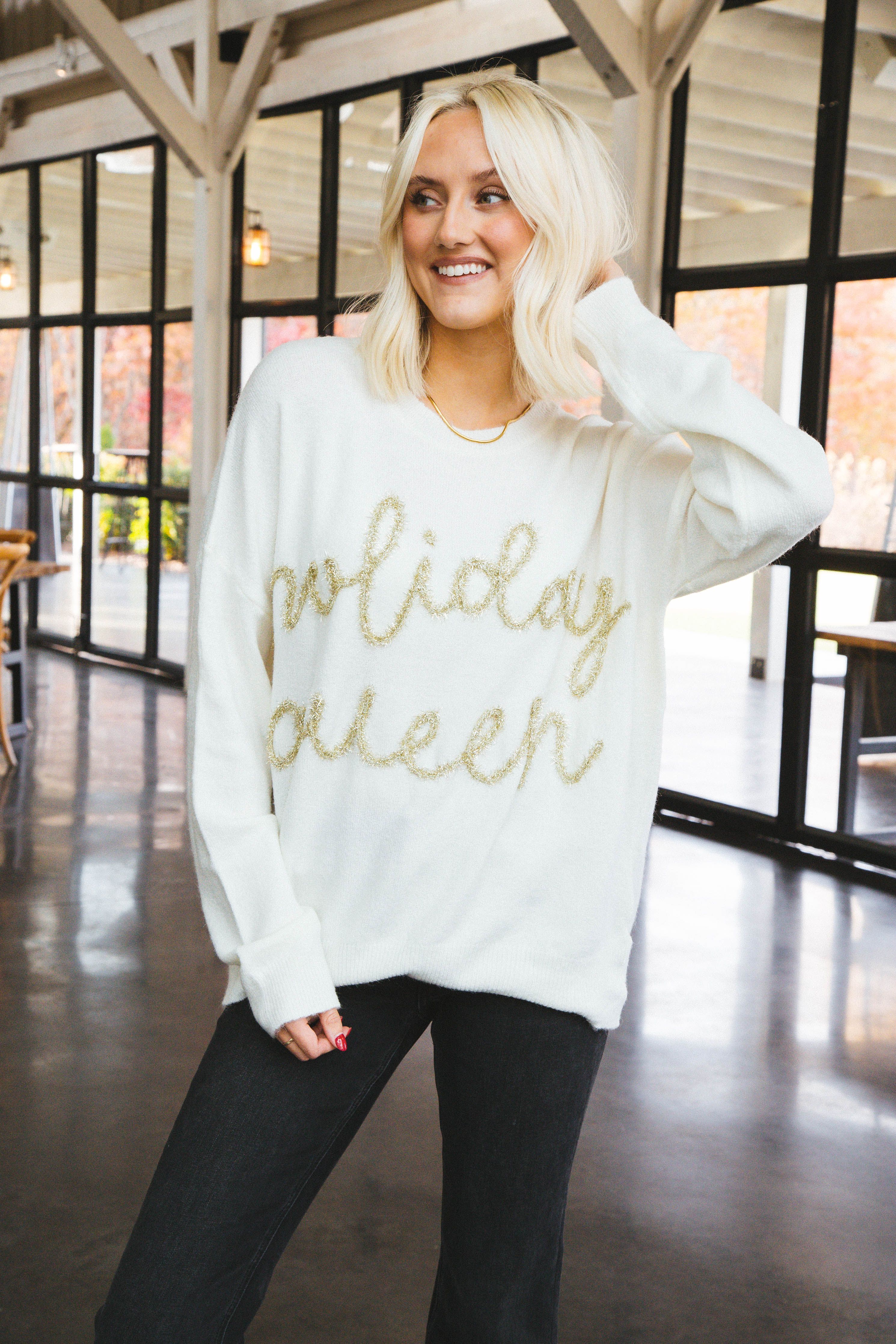 Holiday Queen Sweater, White sold by North & Main Clothing Company product image thumbnail 3