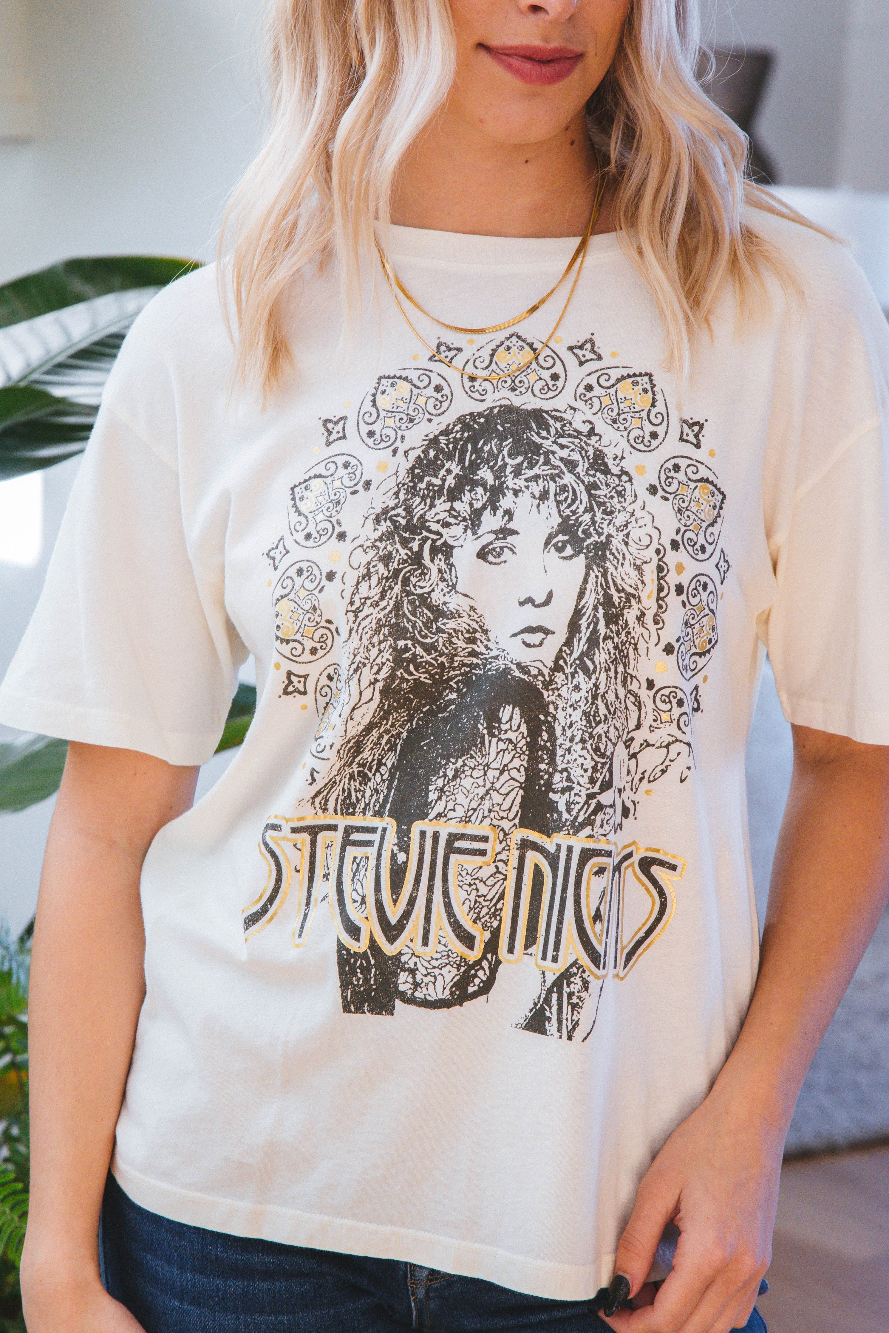 Stevie Nicks Metallic Boyfriend Tee, Stone Vintage | Daydreamer sold by North & Main Clothing Company product image thumbnail 3