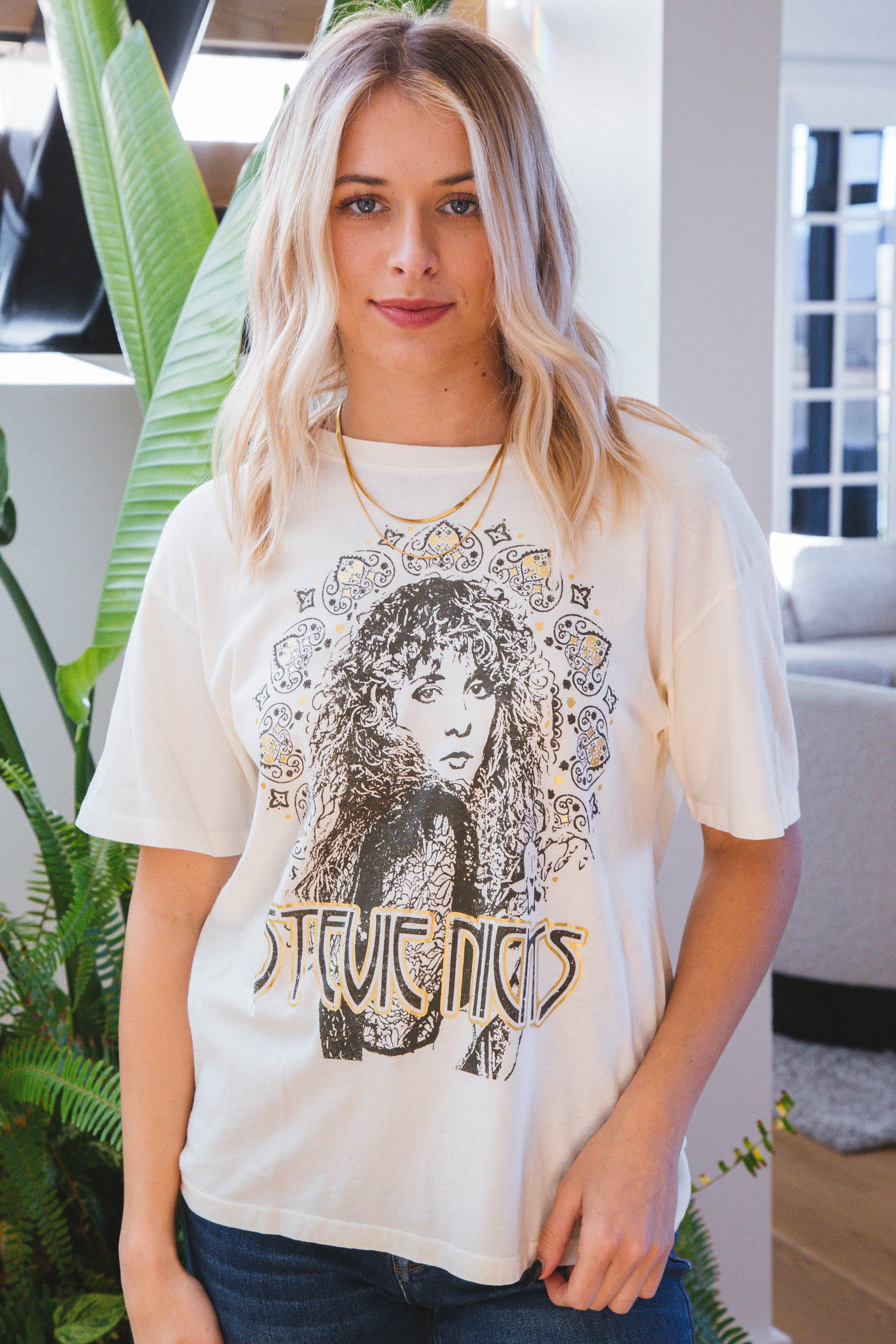 Stevie Nicks Metallic Boyfriend Tee, Stone Vintage | Daydreamer sold by North & Main Clothing Company