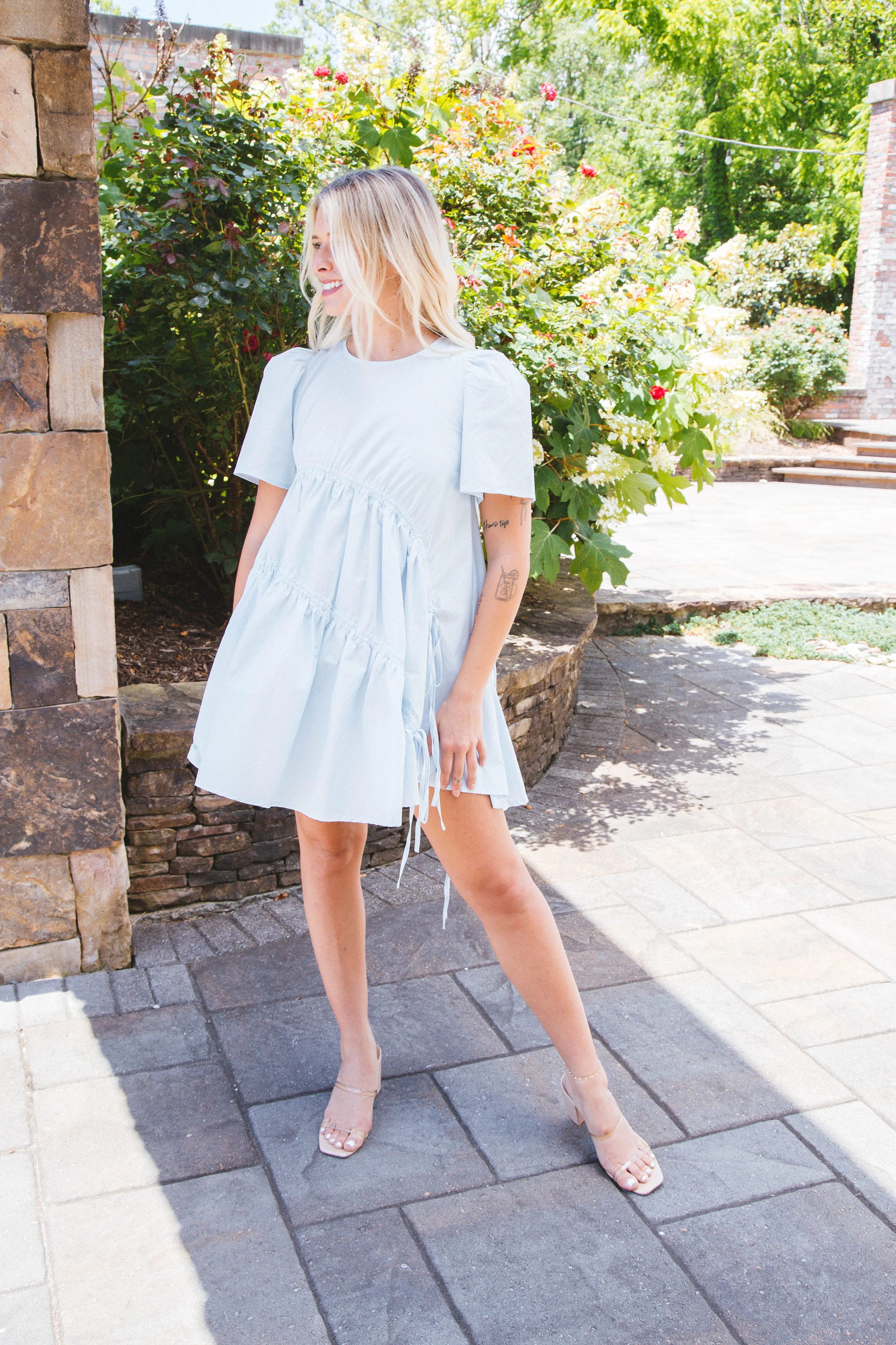 Picnics Gathered Mini Dress, Sky | Sadie & Sage sold by North & Main Clothing Company product image thumbnail 5