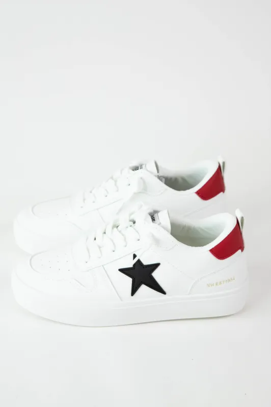 Aura Midtop Traction Signature Sneaker, White/Black/Red | Vintage Havana sold by North & Main Clothing Company