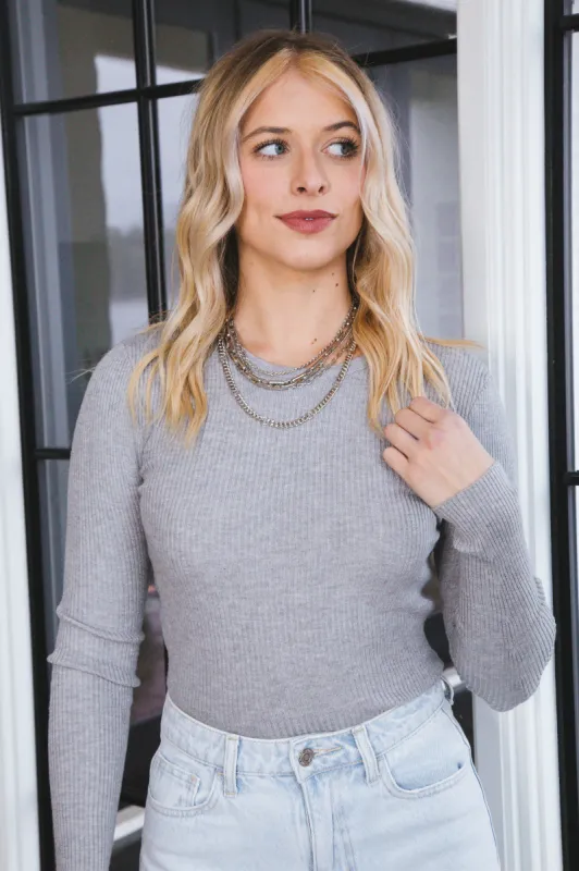 Rylee Ribbed Sweater, Grey sold by North & Main Clothing Company