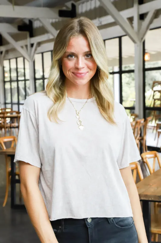 Beatrice Mineral Washed Crop Tee, Vintage Taupe sold by North & Main Clothing Company