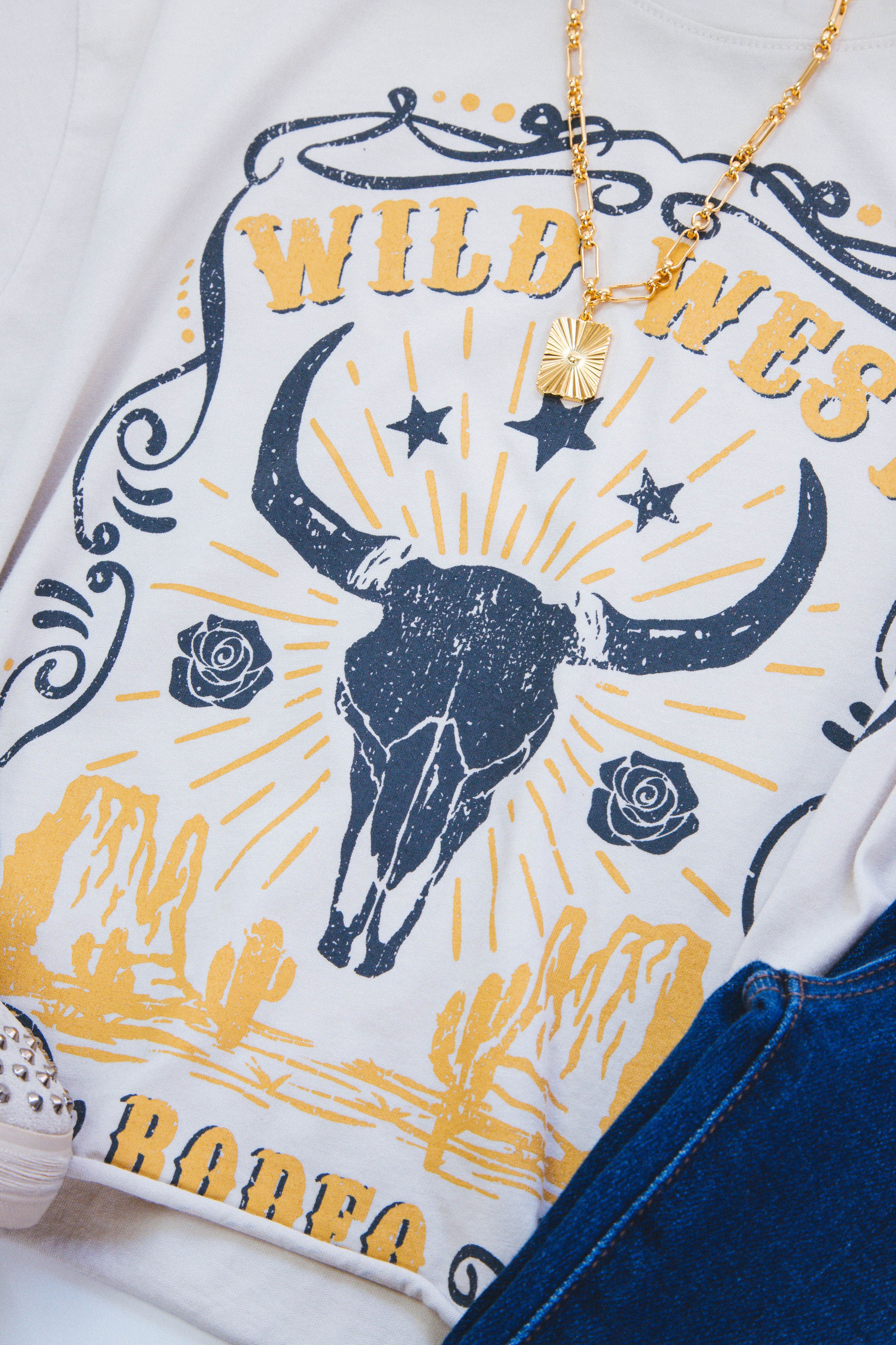 Wild West Rodeo Cropped Tee, Antique White sold by North & Main Clothing Company product image thumbnail 5