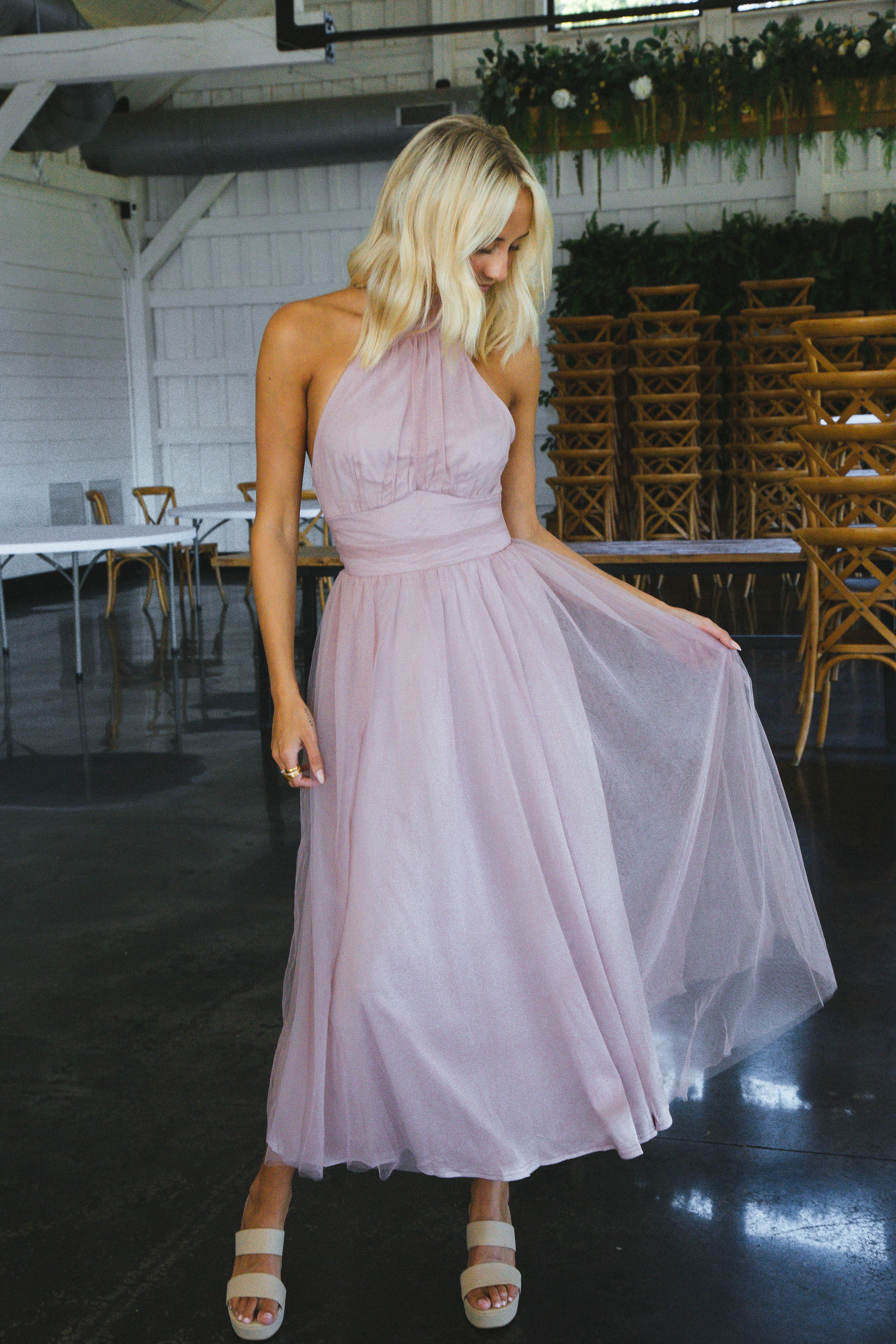 Pink Sunset Halter Tulle Midi Dress, Blush sold by North & Main Clothing Company product image thumbnail 4
