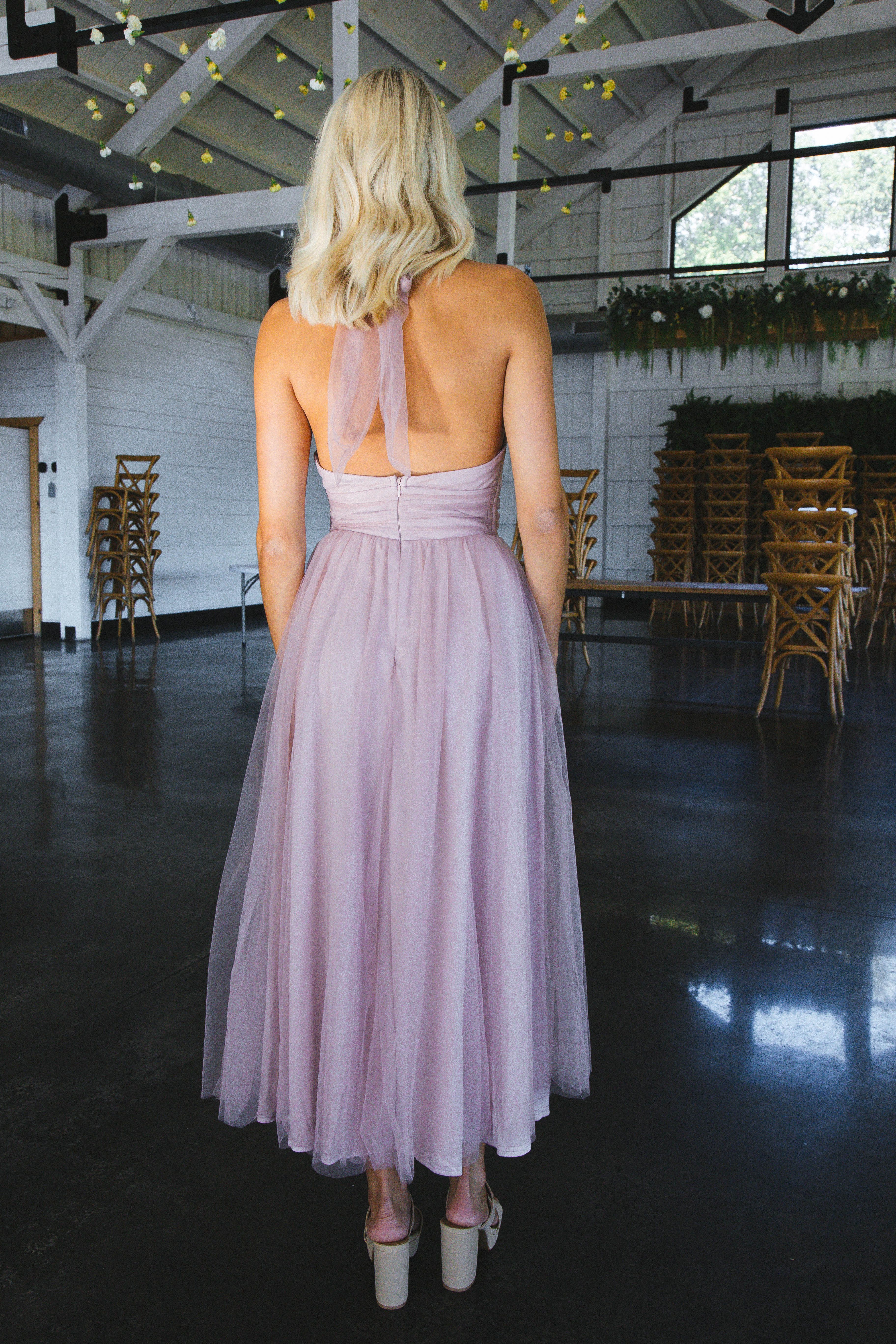 Pink Sunset Halter Tulle Midi Dress, Blush sold by North & Main Clothing Company product image thumbnail 5