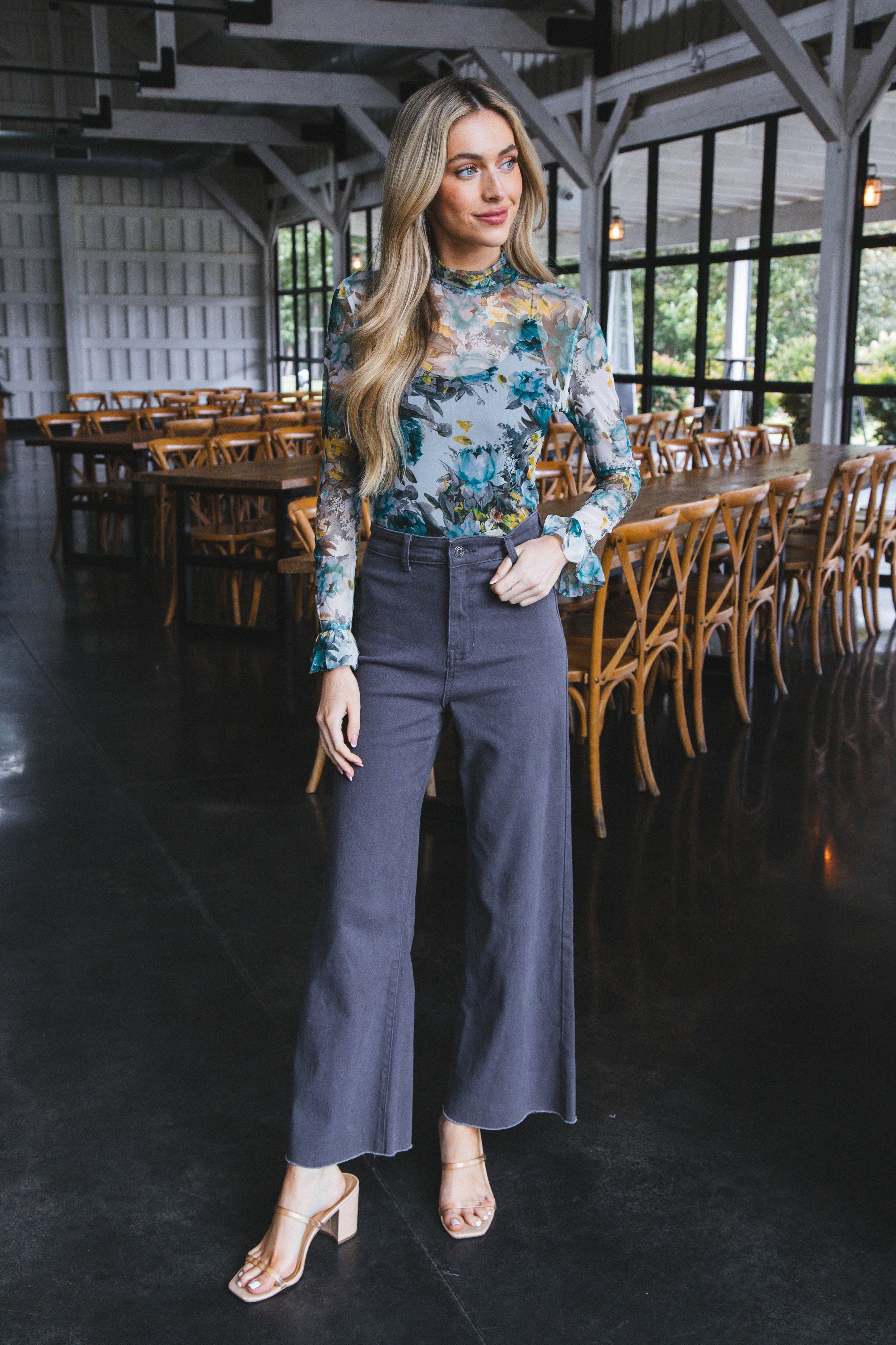 Jolene Floral Mesh Top, Green Floral sold by North & Main Clothing Company product image thumbnail 2