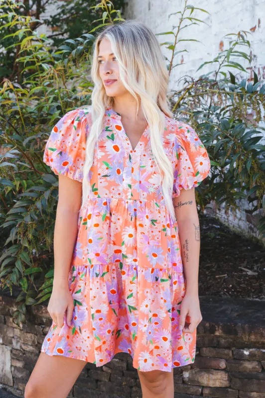 Lara Floral Dress, Apricot made by North & Main Clothing Company