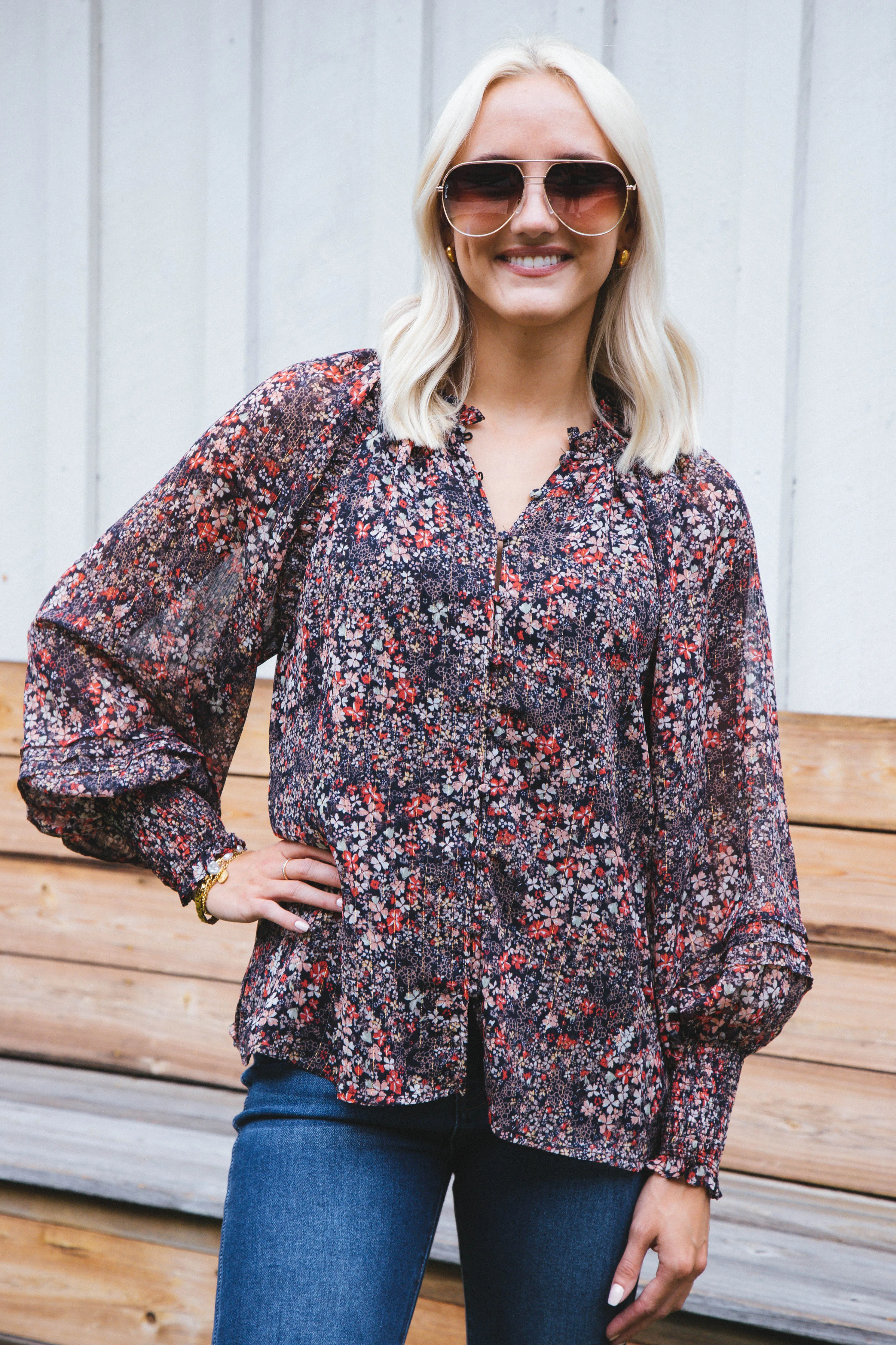 Haddie Floral Blouse, Siren | Buddy Love sold by North & Main Clothing Company
